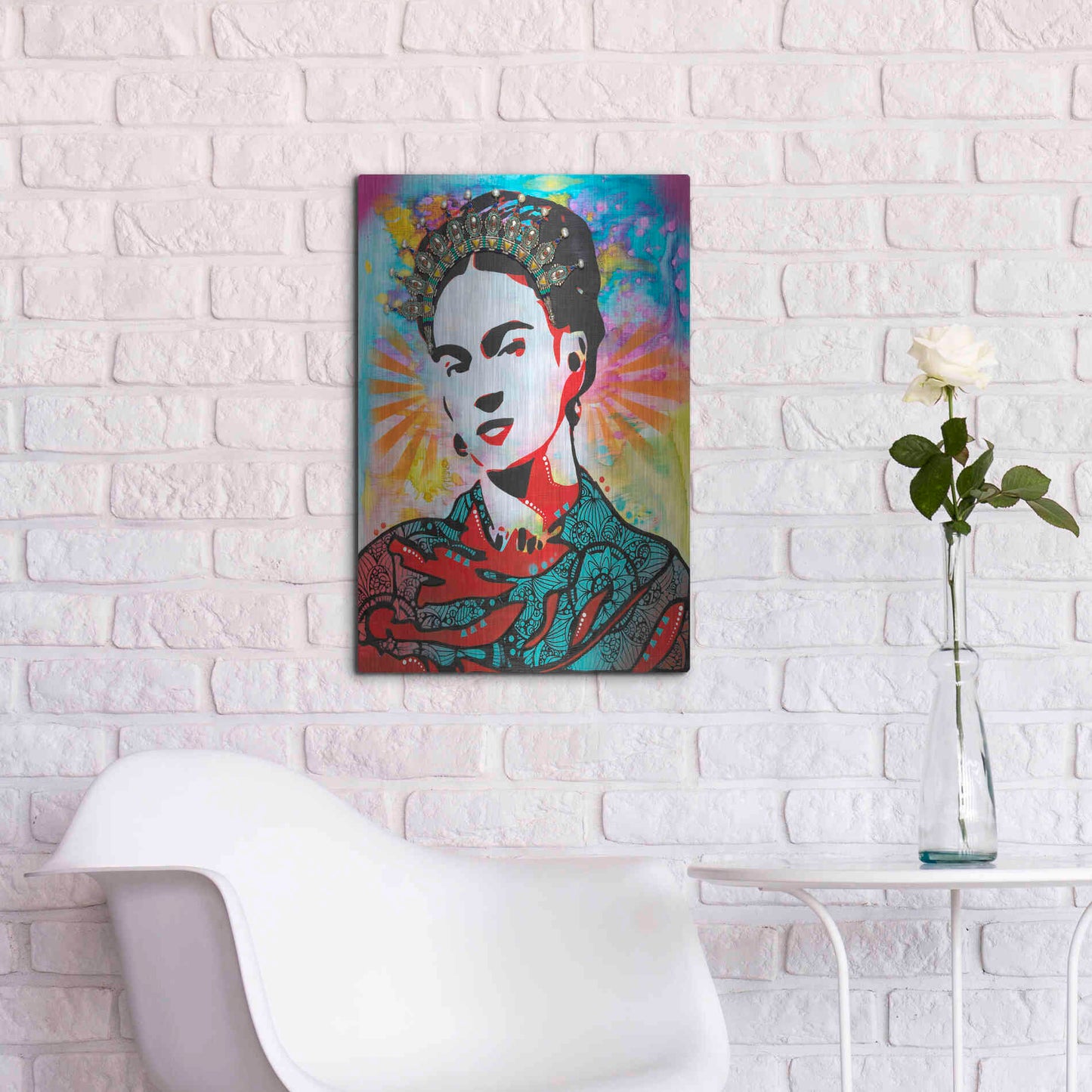 Luxe Metal Art 'Kahlo' by Dean Russo, Metal Wall Art,16x24