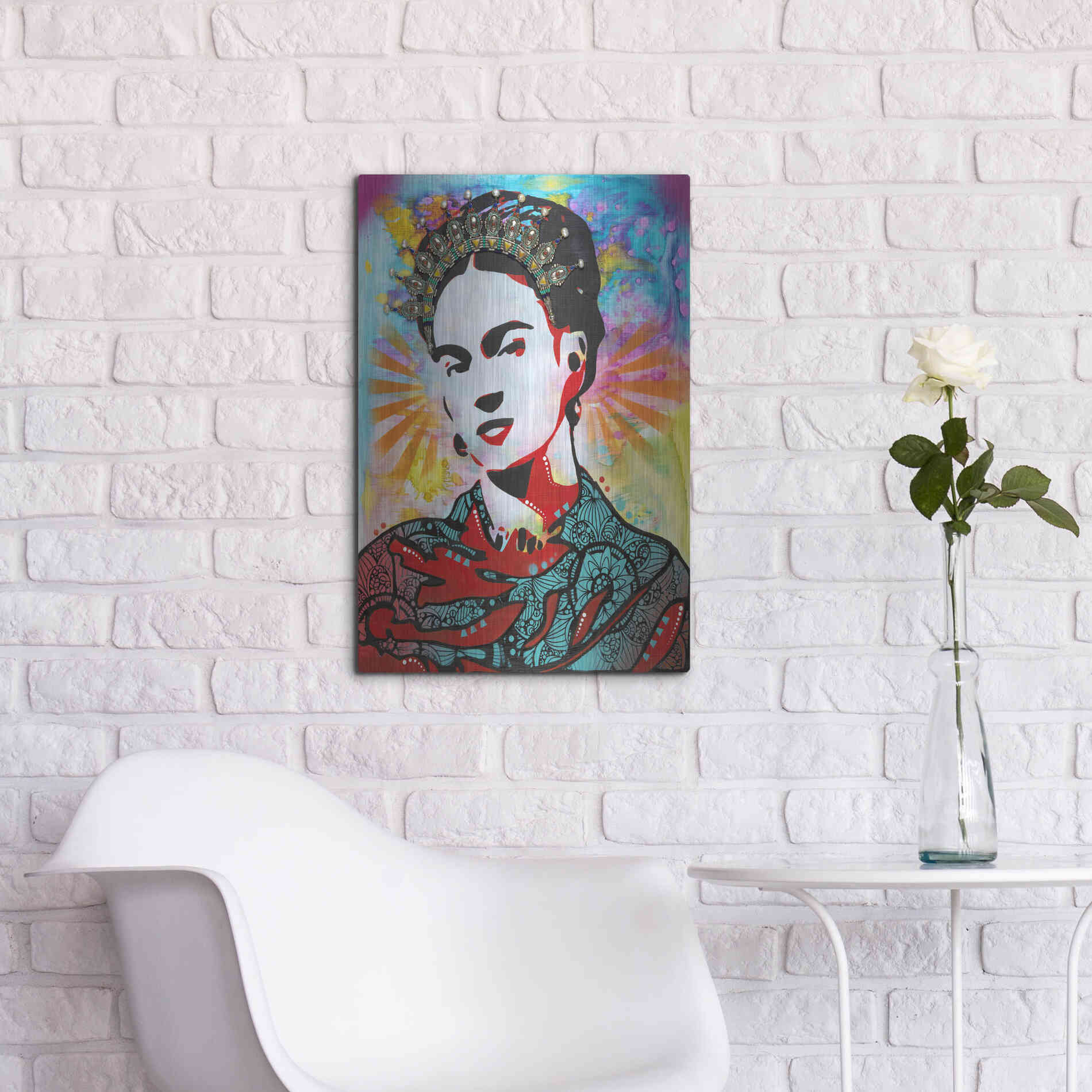 Luxe Metal Art 'Kahlo' by Dean Russo, Metal Wall Art,16x24