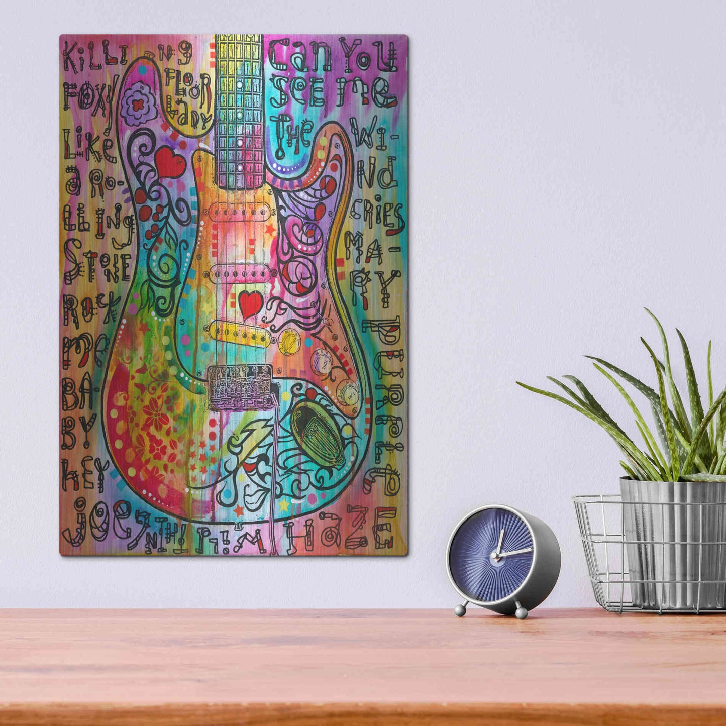 Luxe Metal Art 'Jimmies Guitar' by Dean Russo, Metal Wall Art,12x16