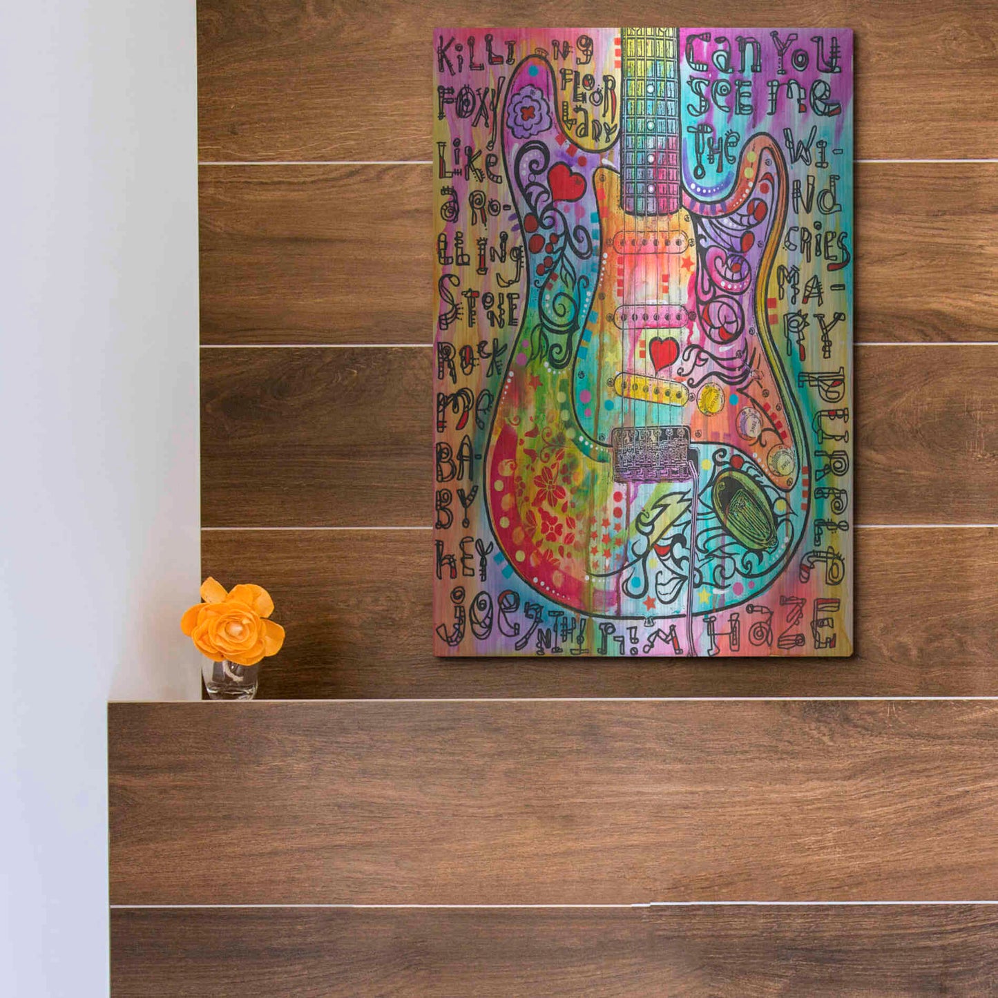 Luxe Metal Art 'Jimmies Guitar' by Dean Russo, Metal Wall Art,12x16