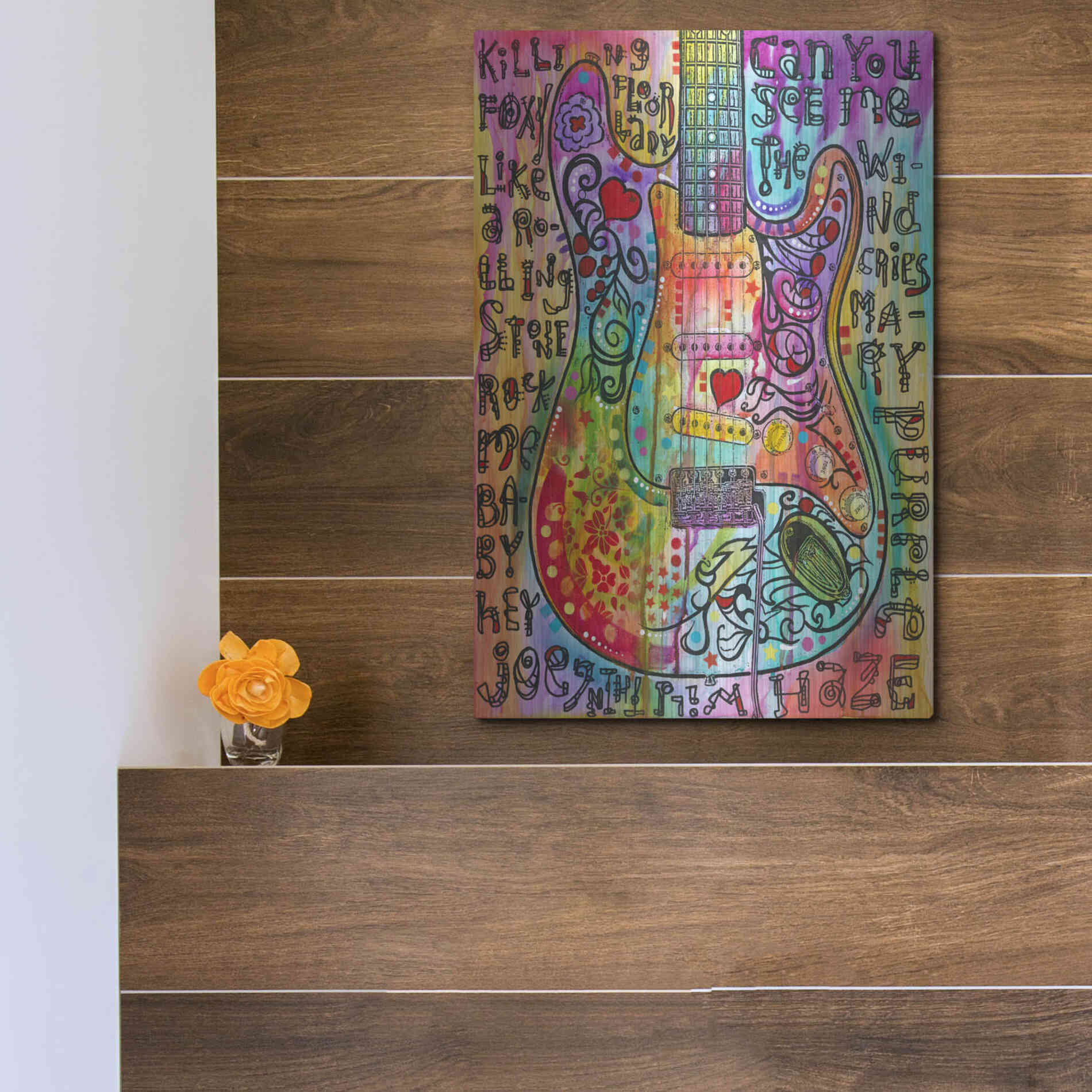 Luxe Metal Art 'Jimmies Guitar' by Dean Russo, Metal Wall Art,12x16