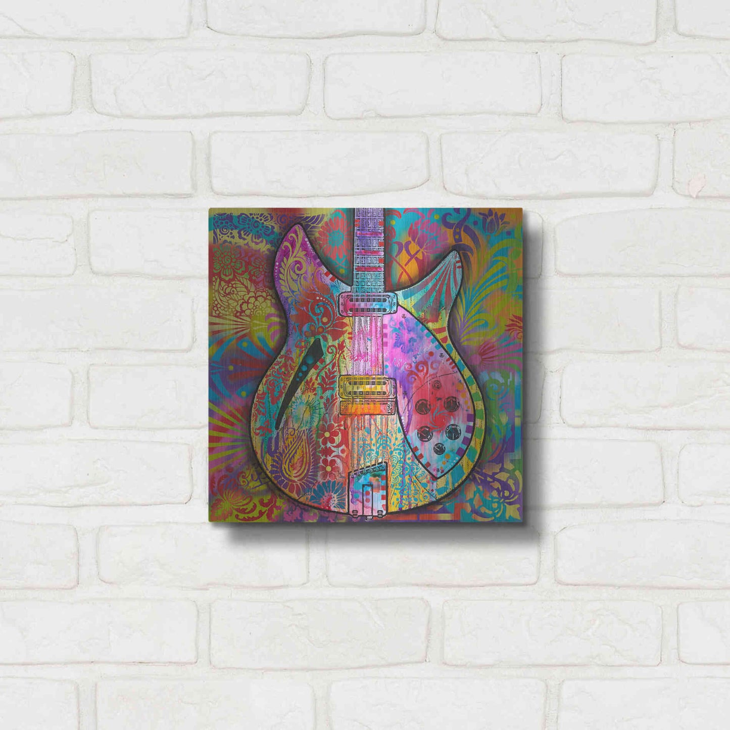 Luxe Metal Art 'Vintage 12 String' by Dean Russo, Metal Wall Art,12x12