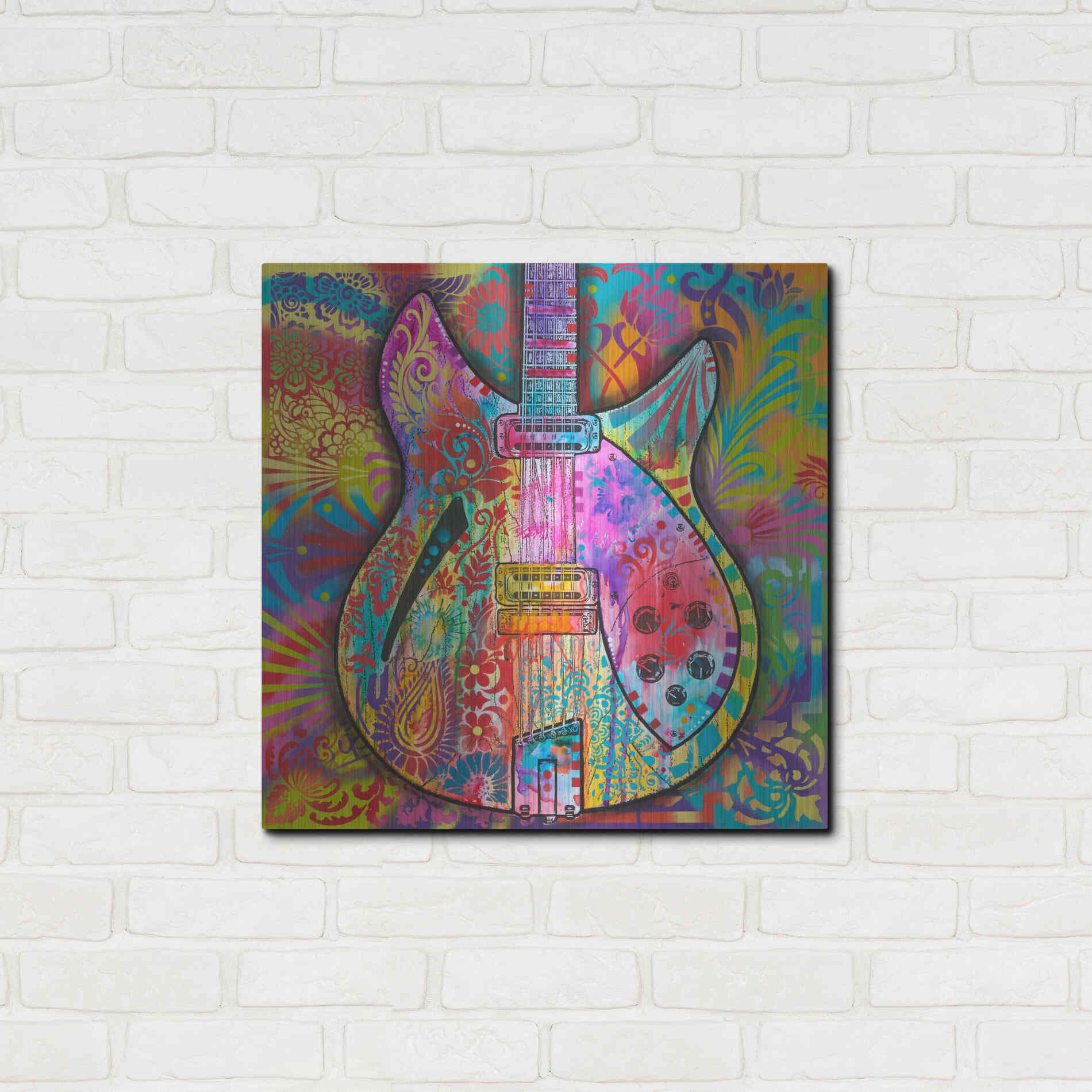 Luxe Metal Art 'Vintage 12 String' by Dean Russo, Metal Wall Art,24x24