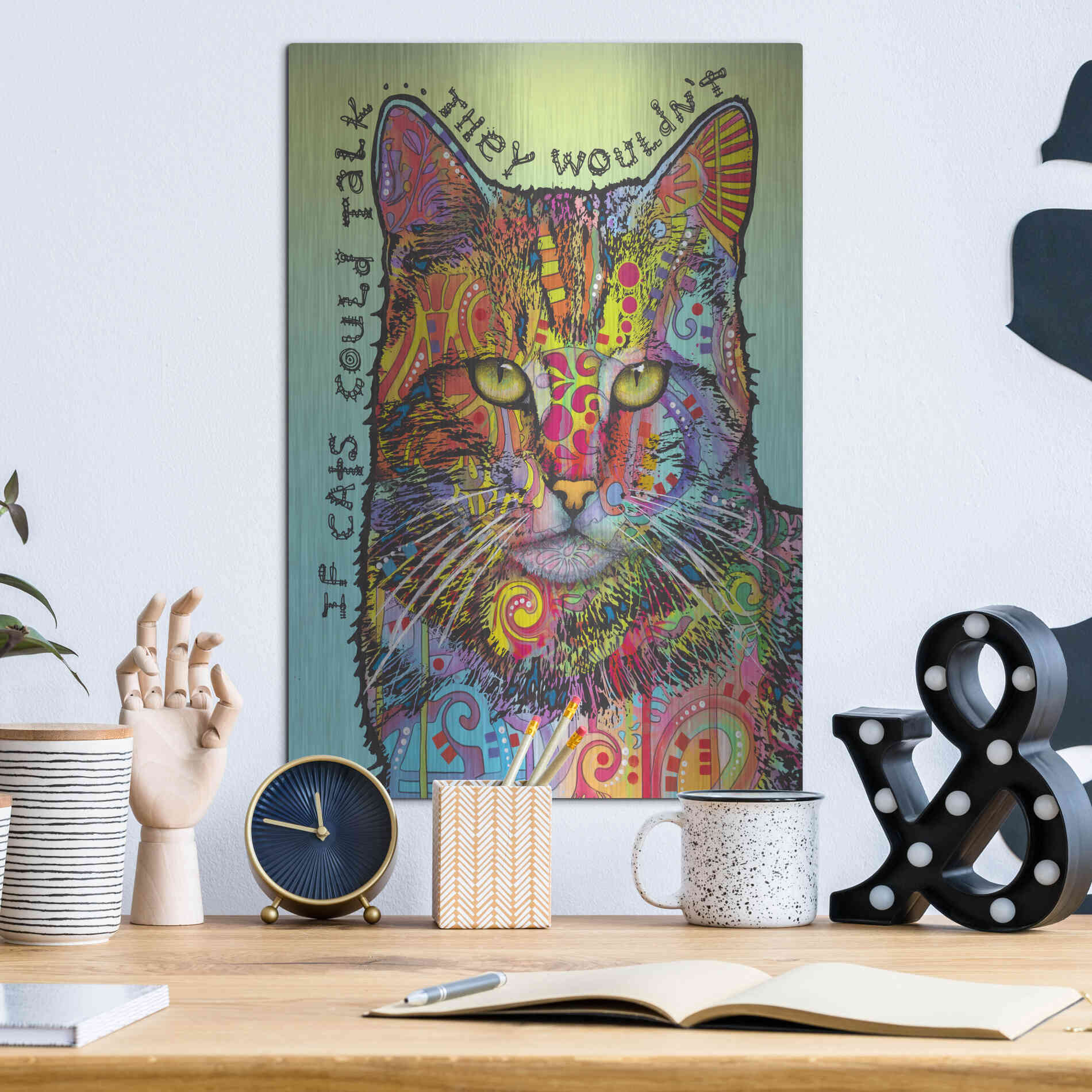 Luxe Metal Art 'If Cats Could Talk' by Dean Russo, Metal Wall Art,12x16