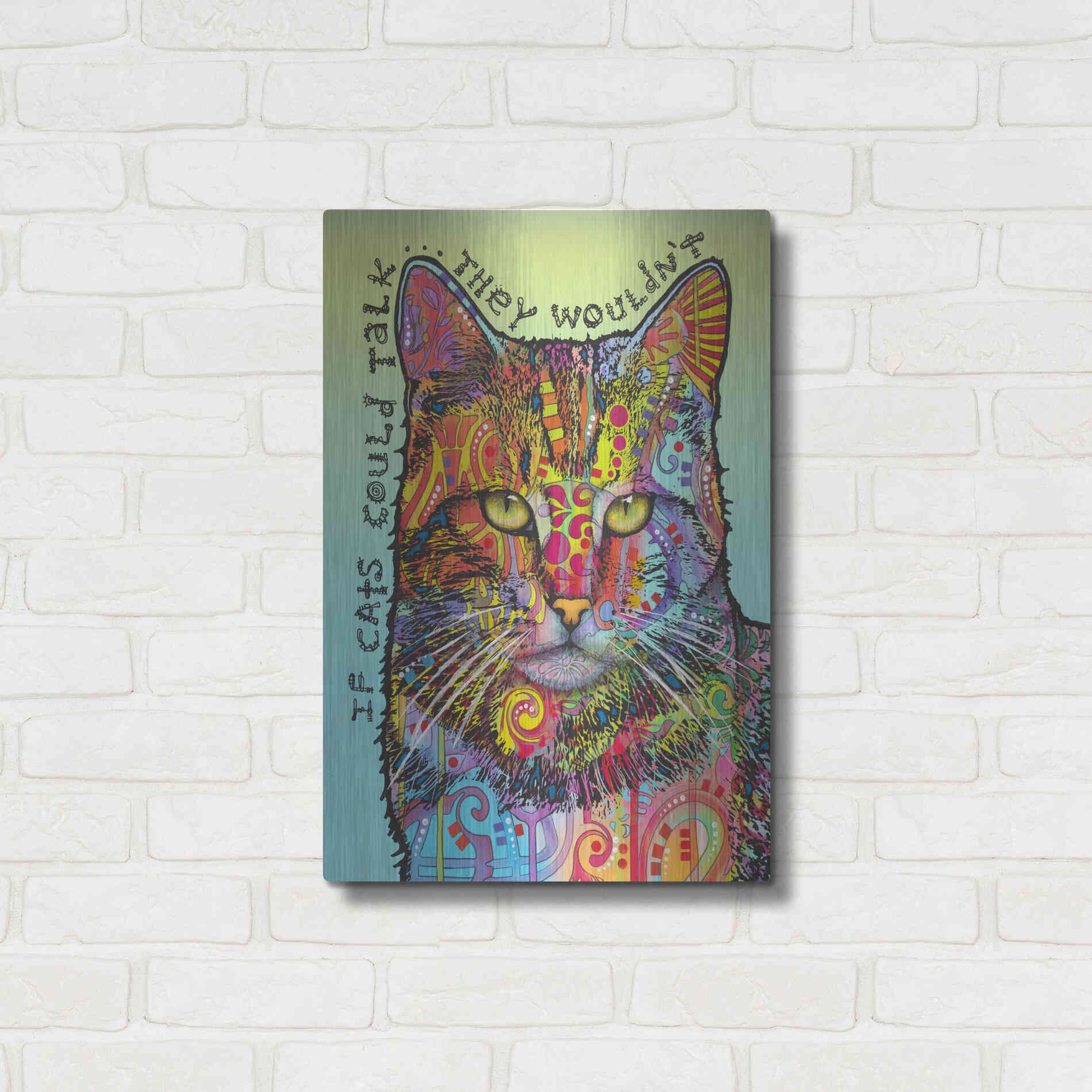 Luxe Metal Art 'If Cats Could Talk' by Dean Russo, Metal Wall Art,16x24