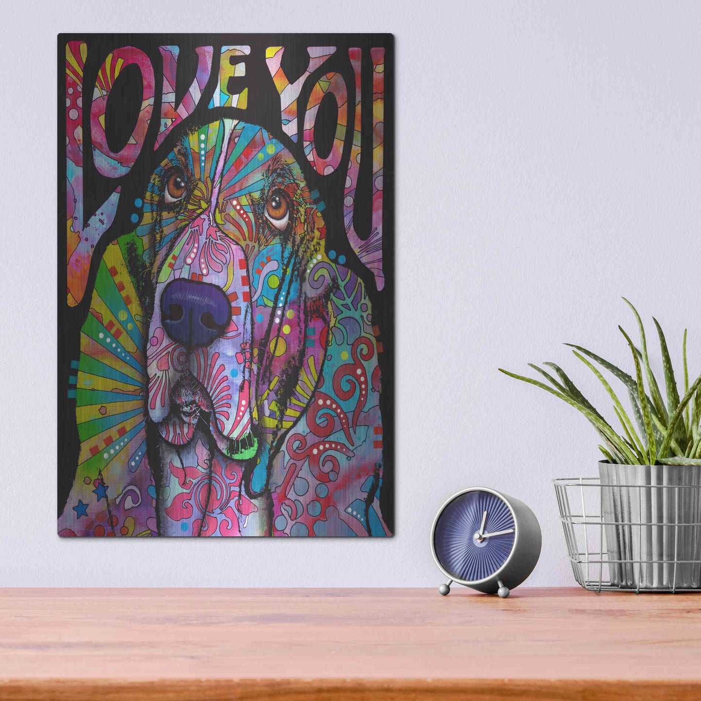 Luxe Metal Art 'Love You Basset' by Dean Russo, Metal Wall Art,12x16