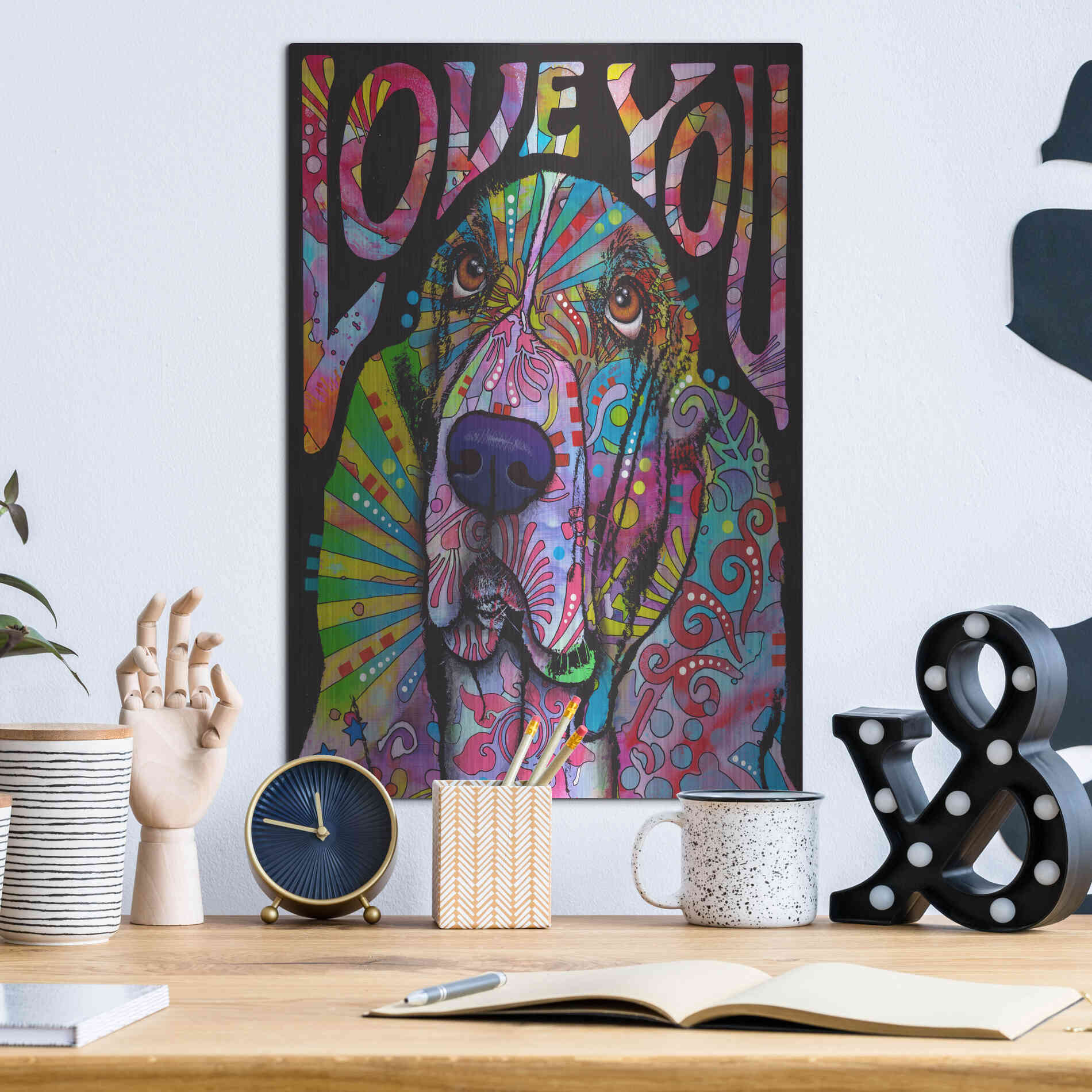 Luxe Metal Art 'Love You Basset' by Dean Russo, Metal Wall Art,12x16