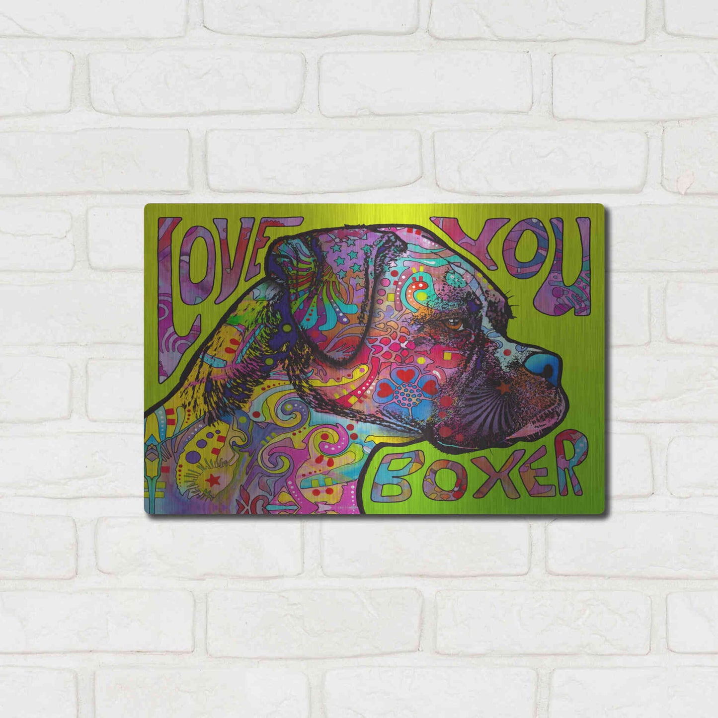 Luxe Metal Art 'Love You Boxer' by Dean Russo, Metal Wall Art,16x12