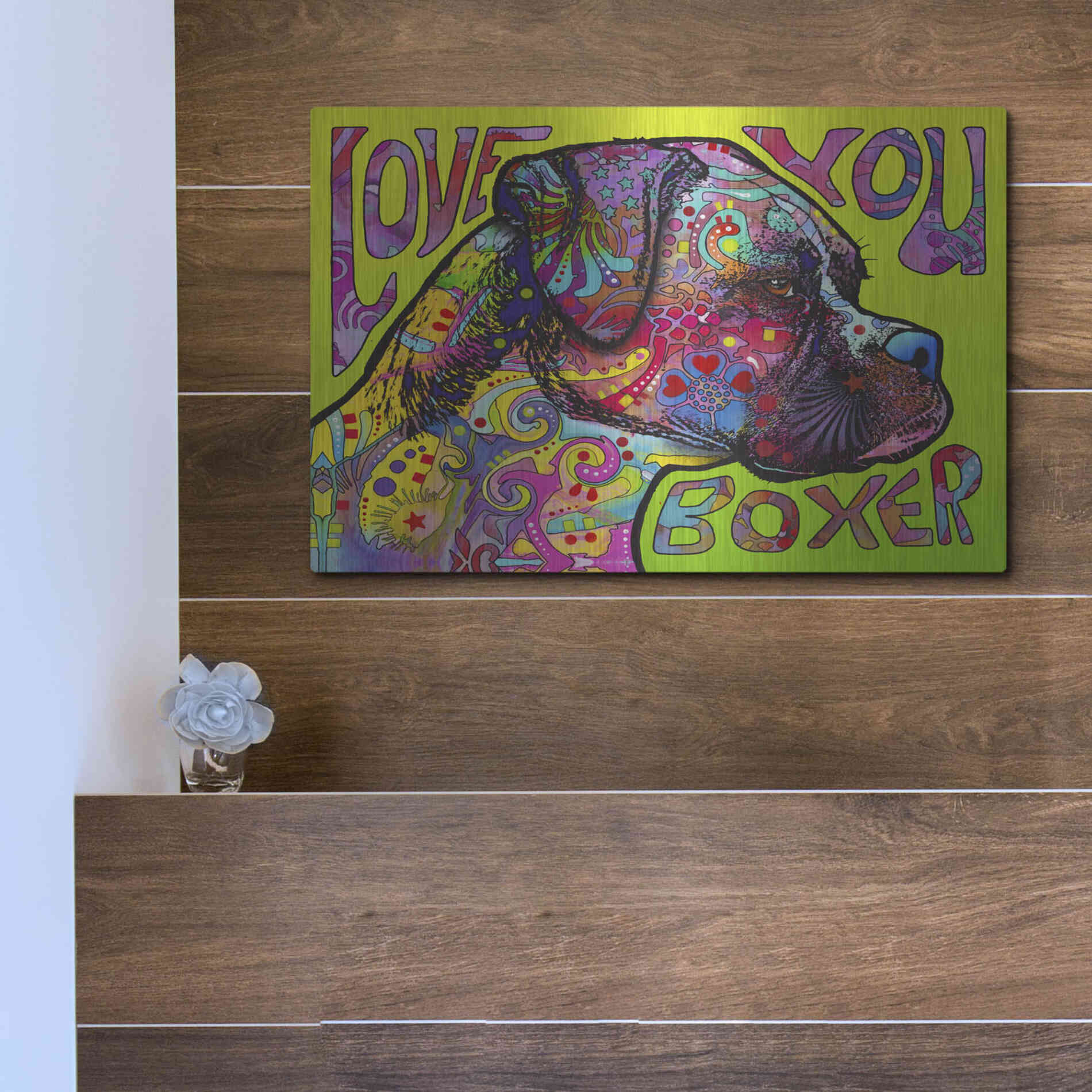 Luxe Metal Art 'Love You Boxer' by Dean Russo, Metal Wall Art,16x12