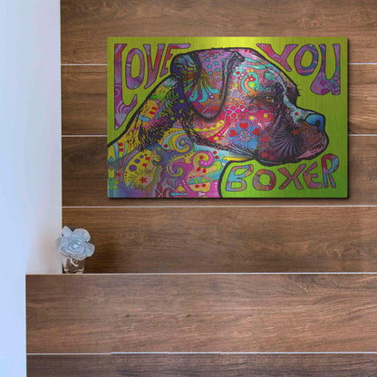 Luxe Metal Art 'Love You Boxer' by Dean Russo, Metal Wall Art,16x12