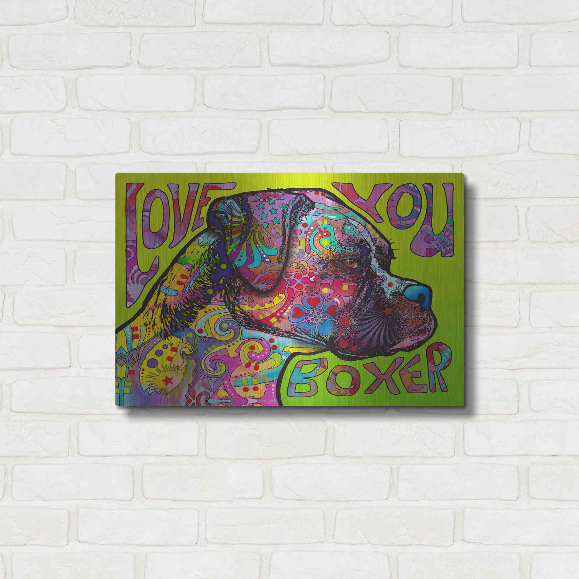 Luxe Metal Art 'Love You Boxer' by Dean Russo, Metal Wall Art,24x16