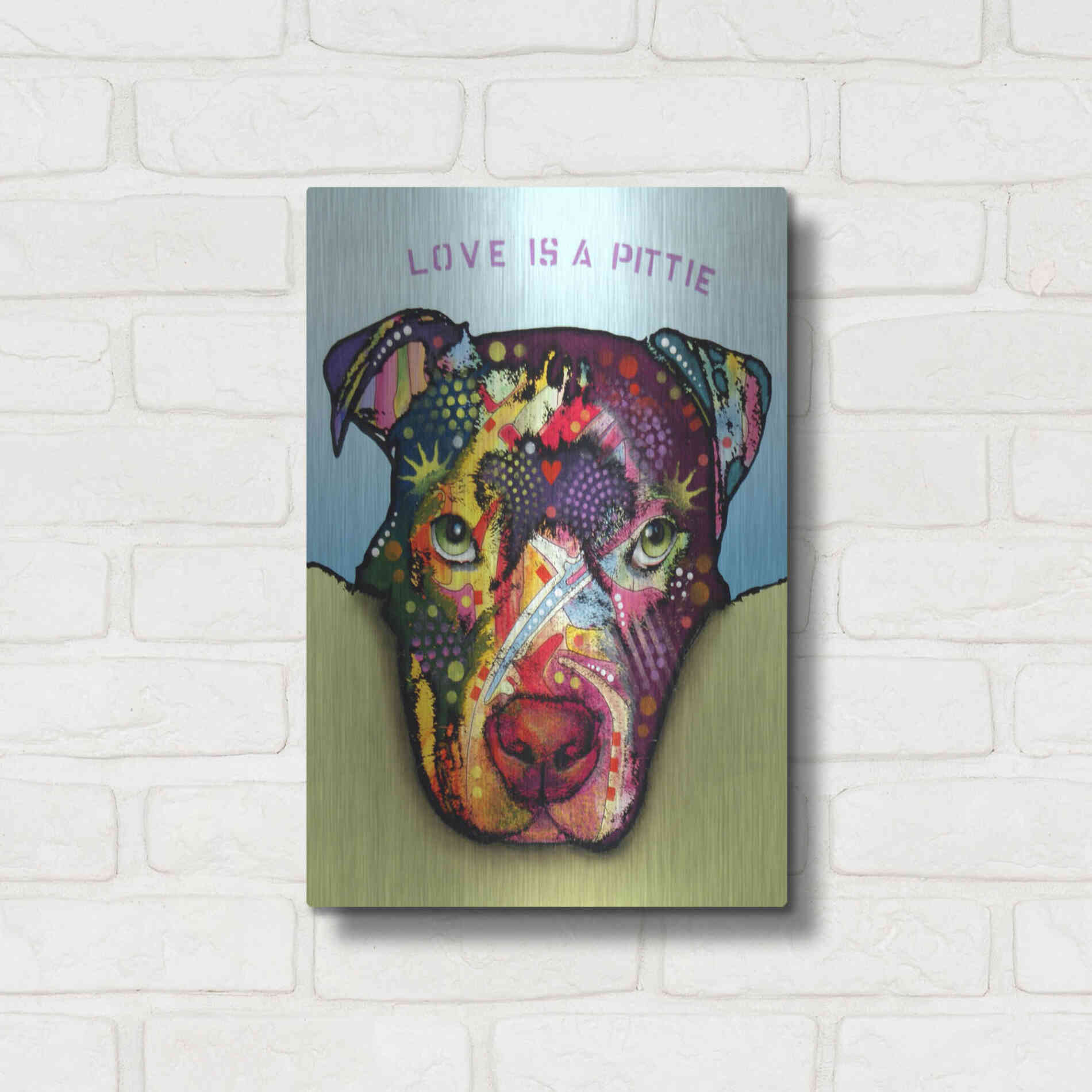 Luxe Metal Art 'Love Is A Pittie' by Dean Russo, Metal Wall Art,12x16