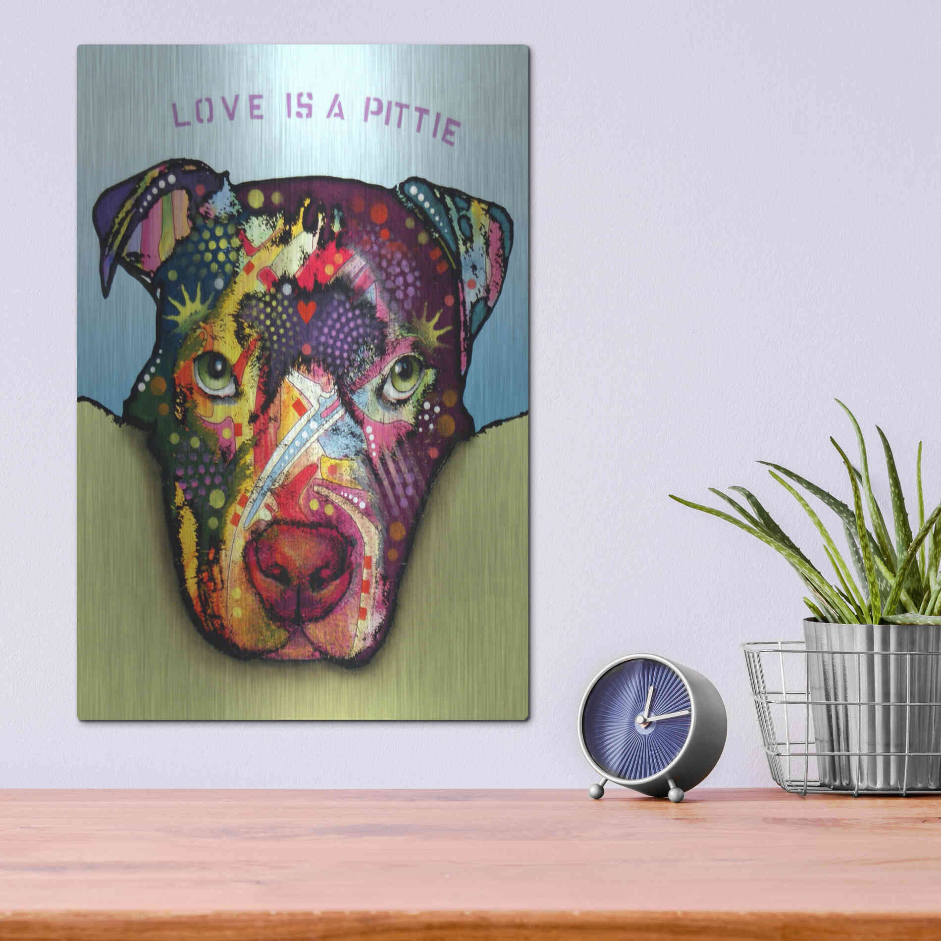 Luxe Metal Art 'Love Is A Pittie' by Dean Russo, Metal Wall Art,12x16