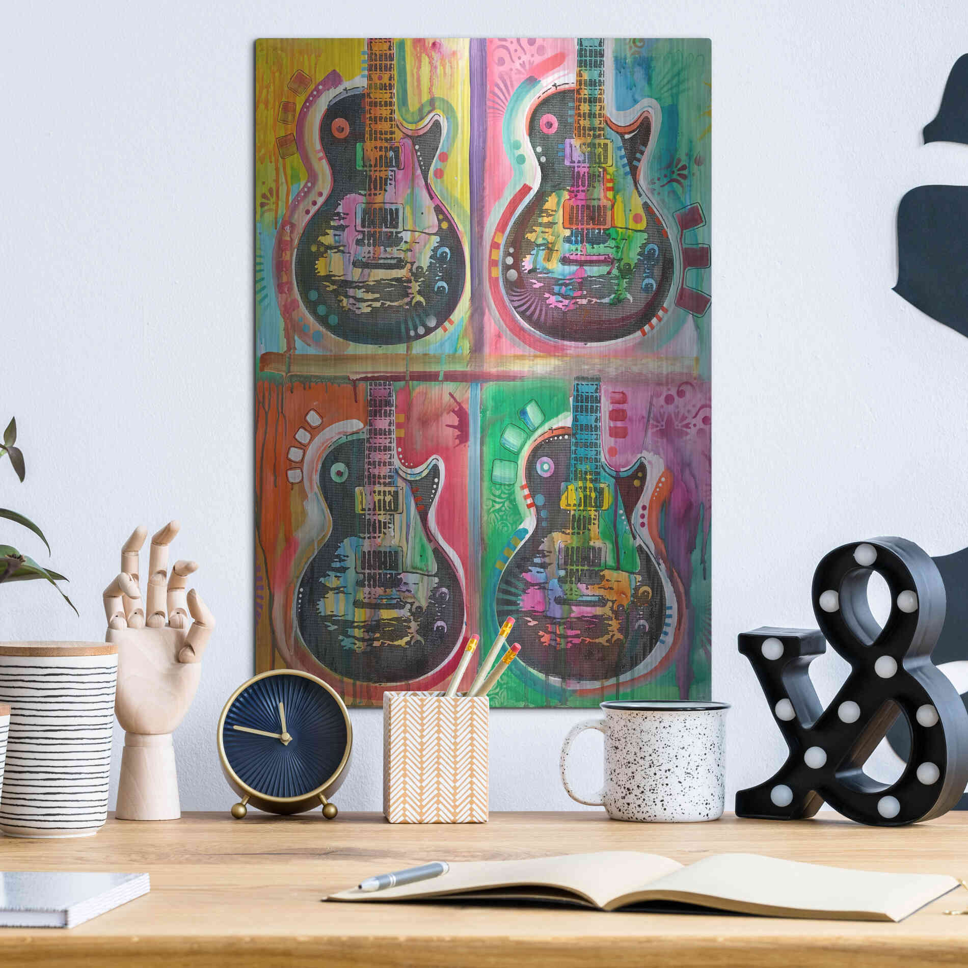 Luxe Metal Art 'Les Paul 4UP' by Dean Russo, Metal Wall Art,12x16