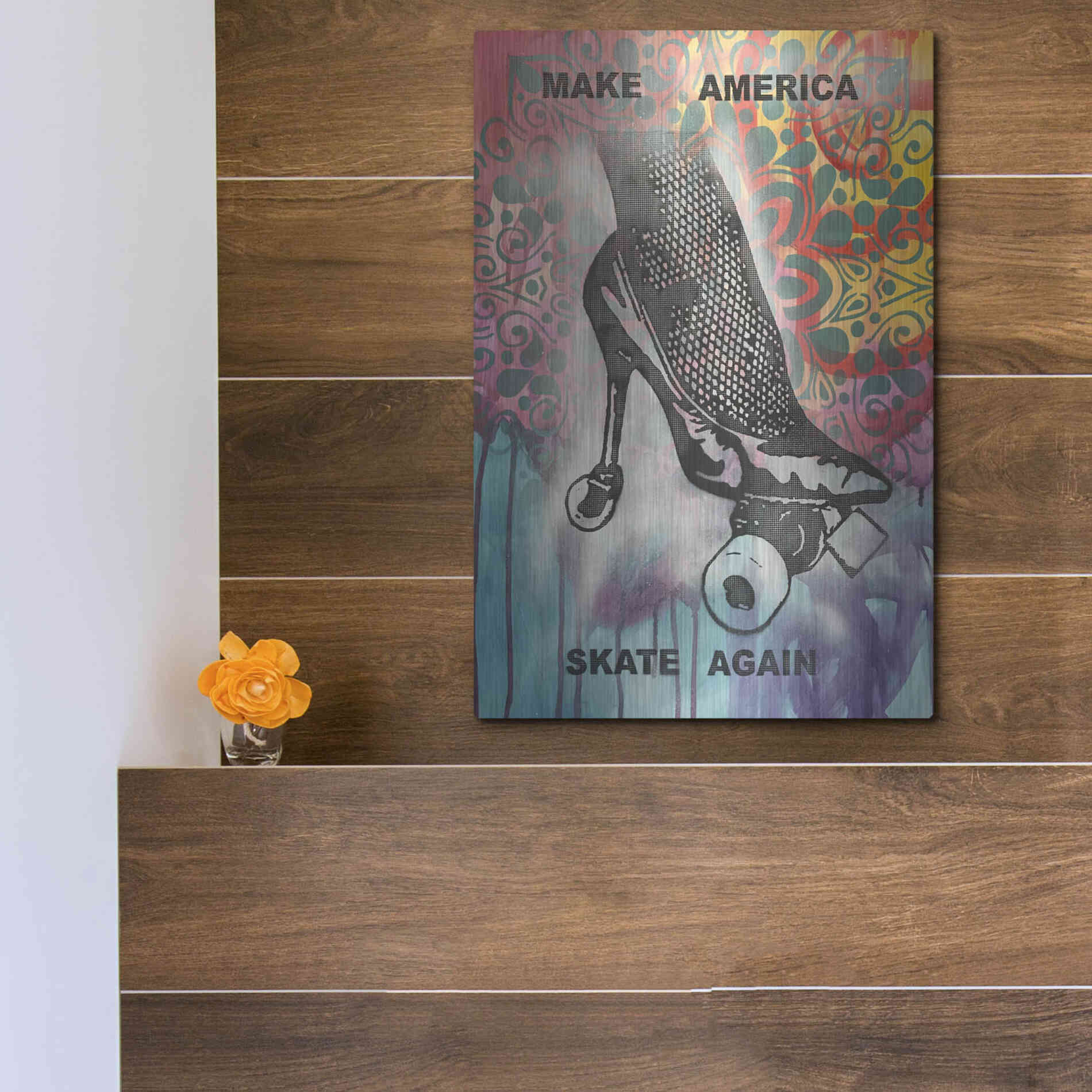 Luxe Metal Art 'Make America Skate Again' by Dean Russo, Metal Wall Art,12x16