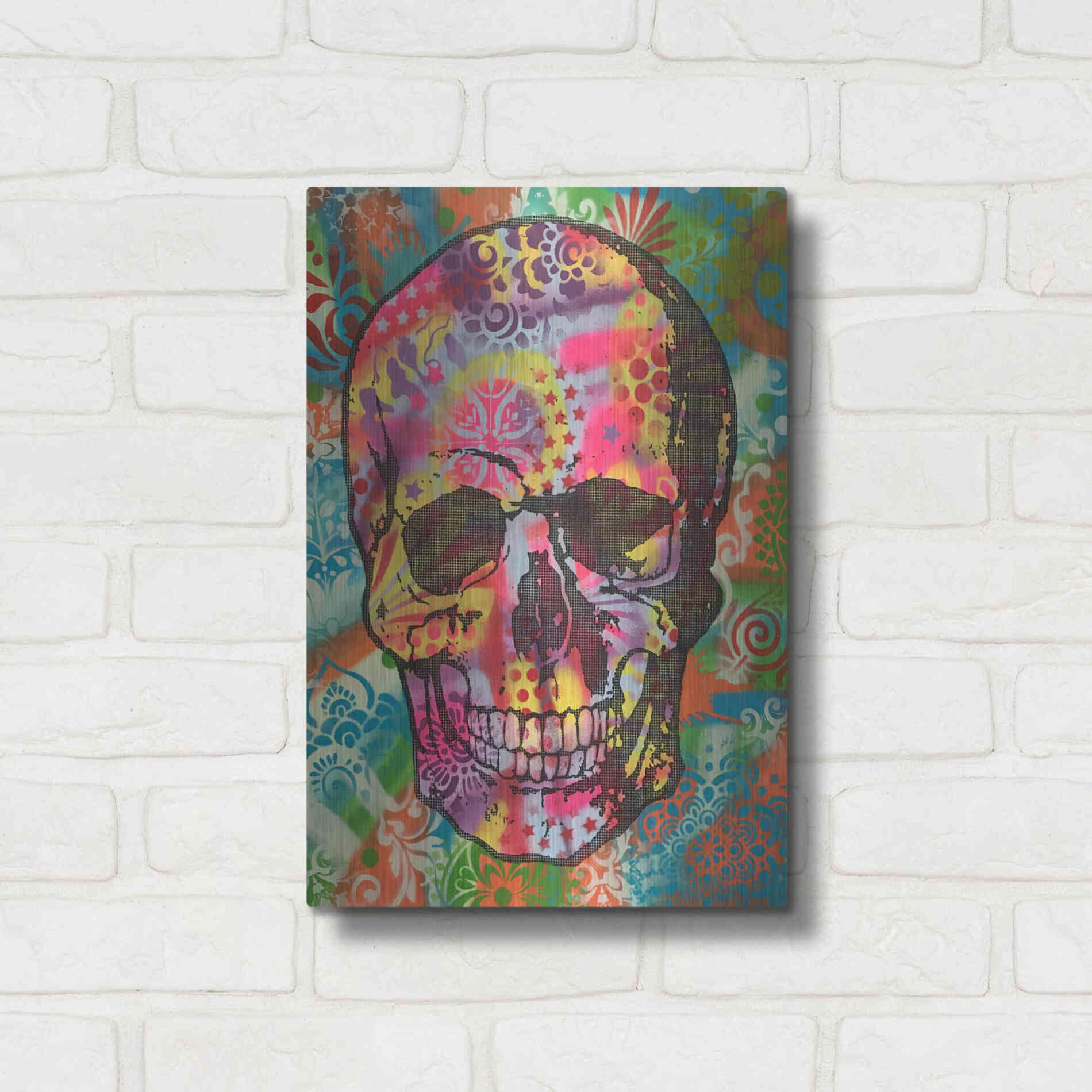 Luxe Metal Art 'Skull 1UP' by Dean Russo, Metal Wall Art,12x16