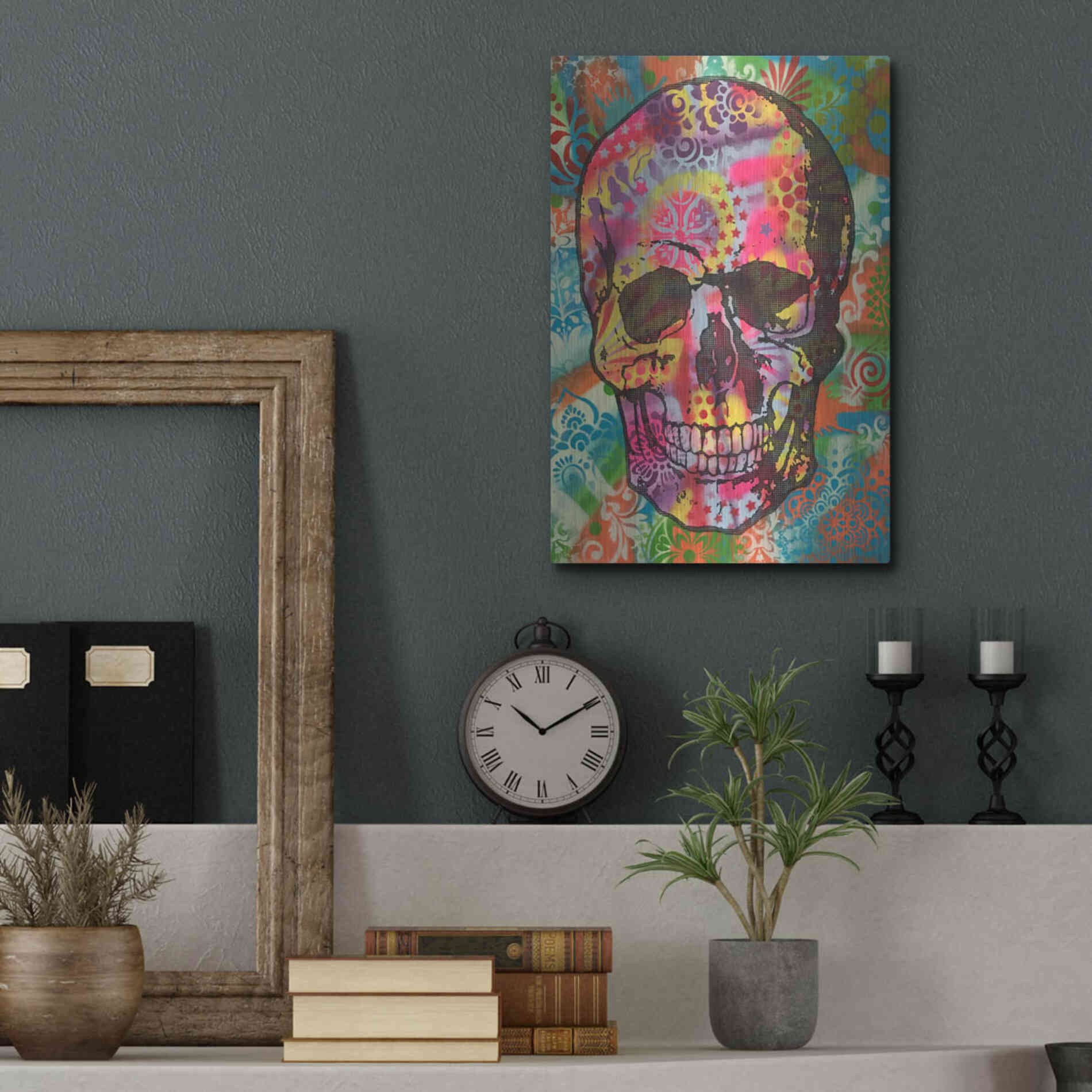 Luxe Metal Art 'Skull 1UP' by Dean Russo, Metal Wall Art,12x16