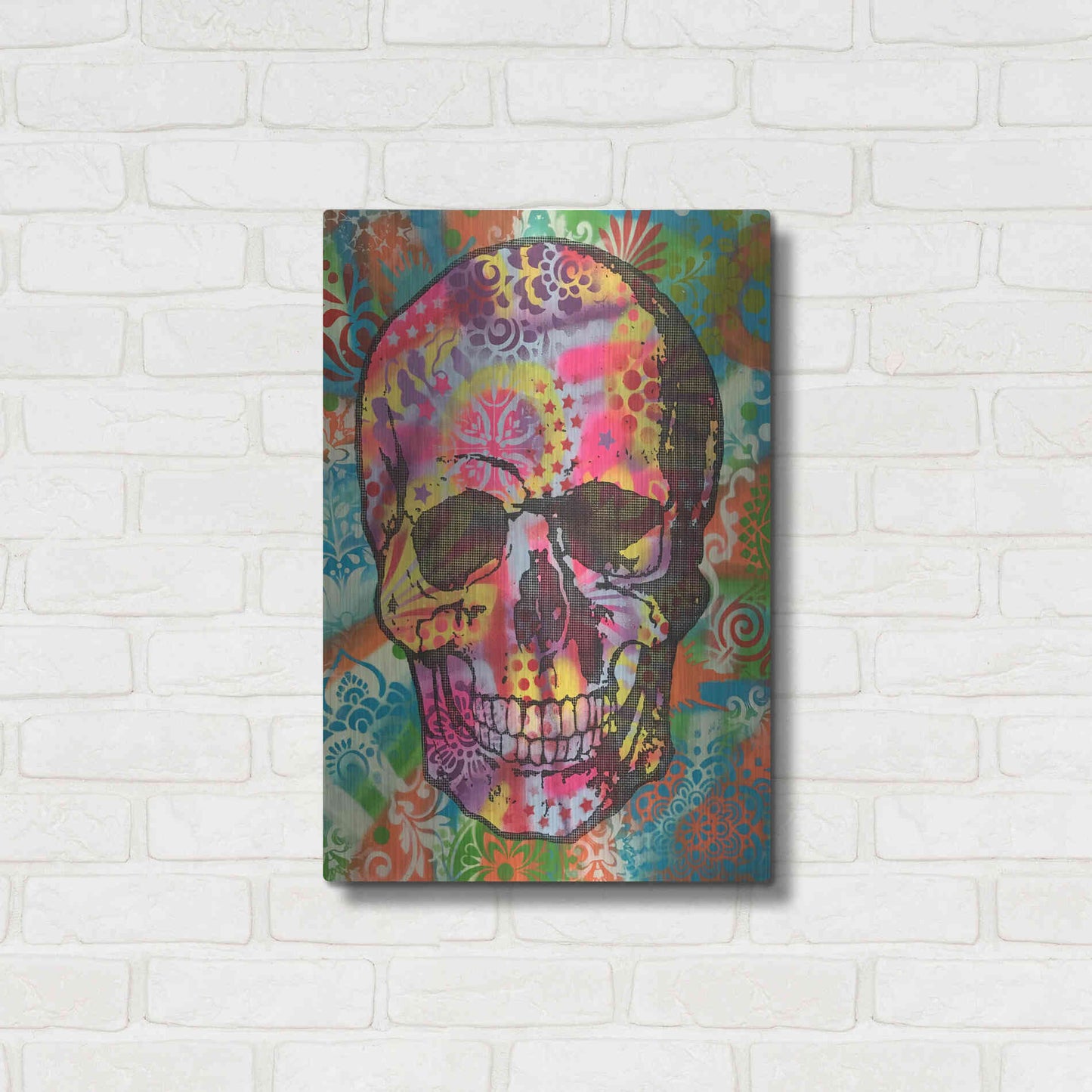 Luxe Metal Art 'Skull 1UP' by Dean Russo, Metal Wall Art,16x24