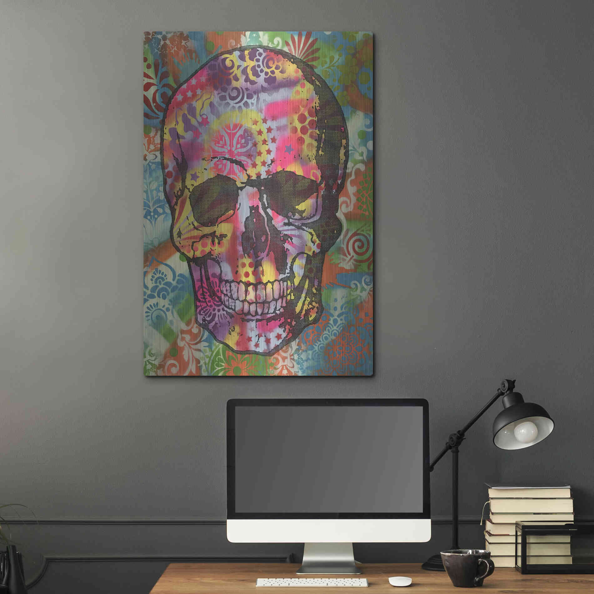 Luxe Metal Art 'Skull 1UP' by Dean Russo, Metal Wall Art,24x36