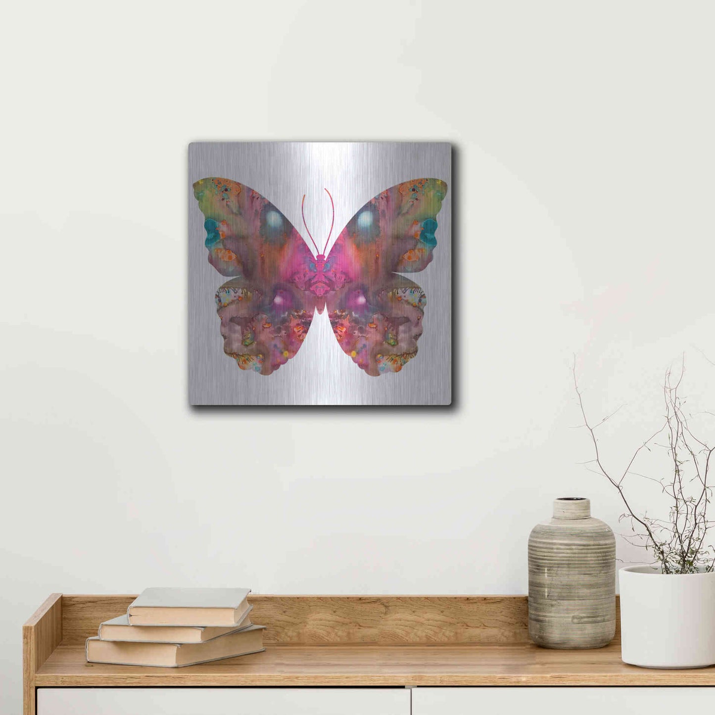 Luxe Metal Art 'Abstract I Butterfly' by Dean Russo, Metal Wall Art,12x12