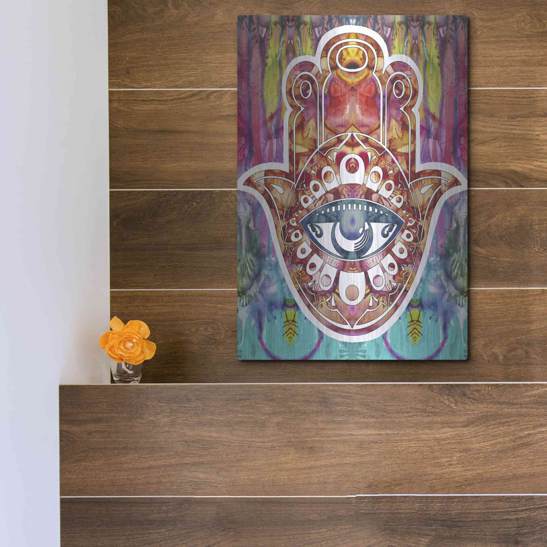 Luxe Metal Art 'Hamsa' by Dean Russo, Metal Wall Art,12x16