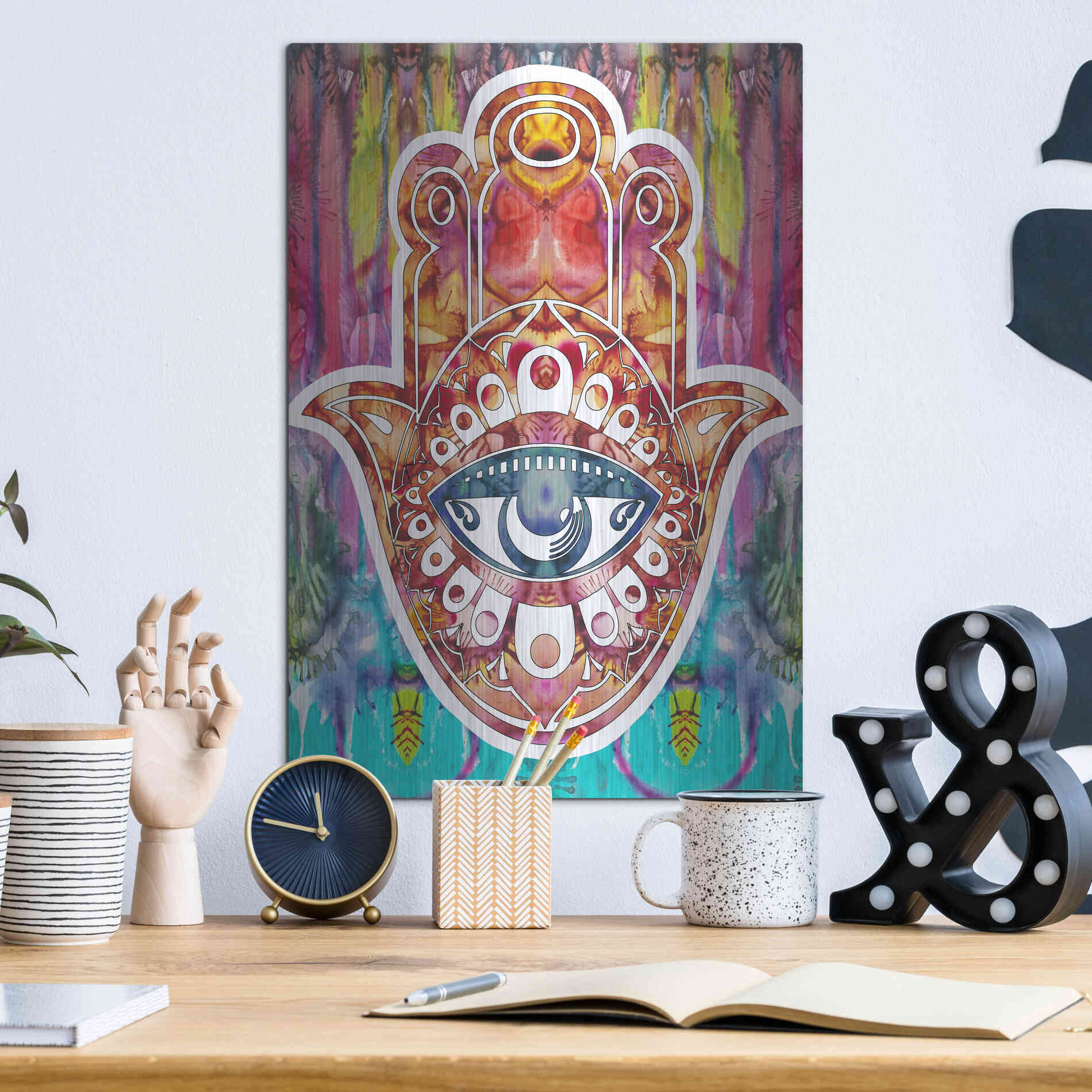 Luxe Metal Art 'Hamsa' by Dean Russo, Metal Wall Art,12x16