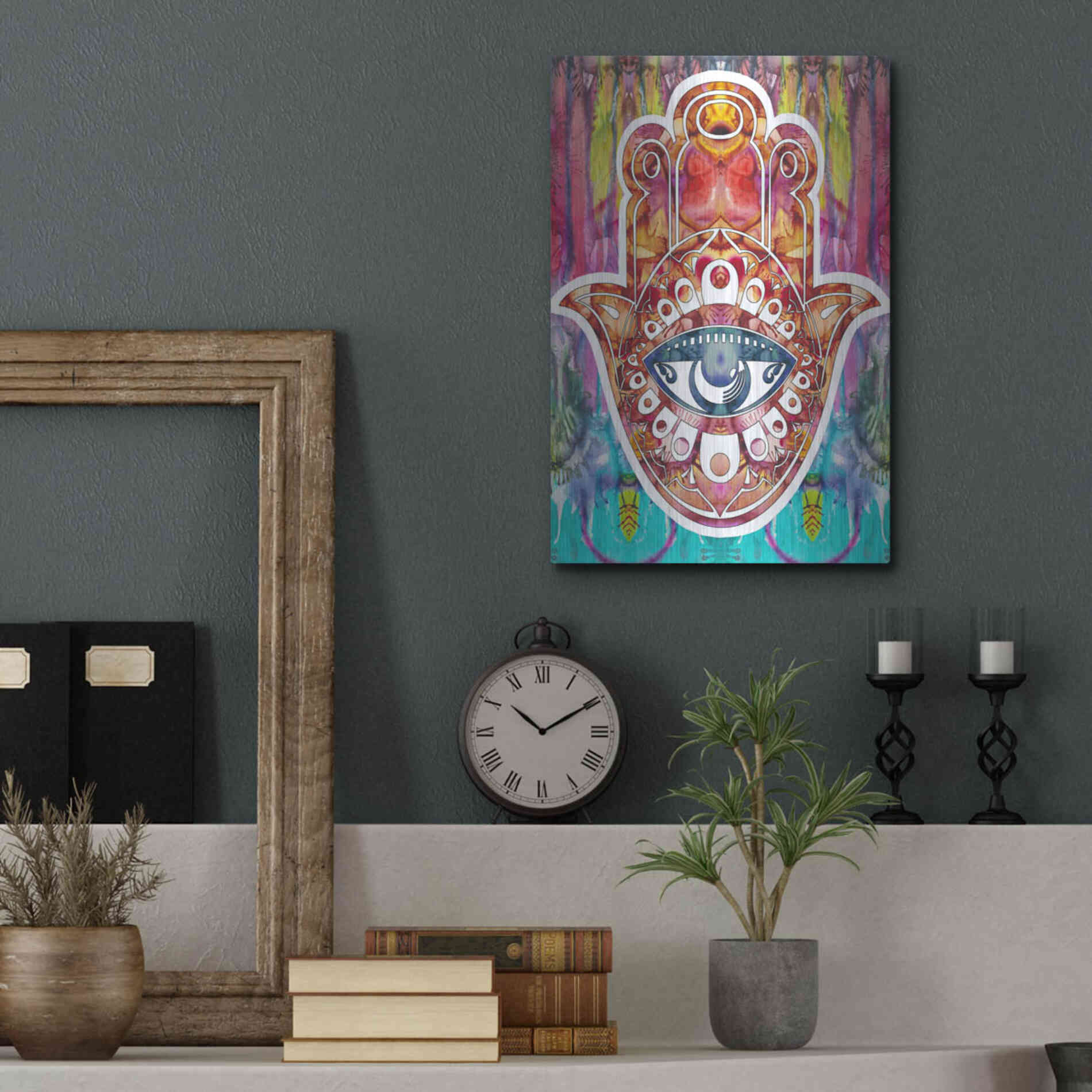 Luxe Metal Art 'Hamsa' by Dean Russo, Metal Wall Art,12x16