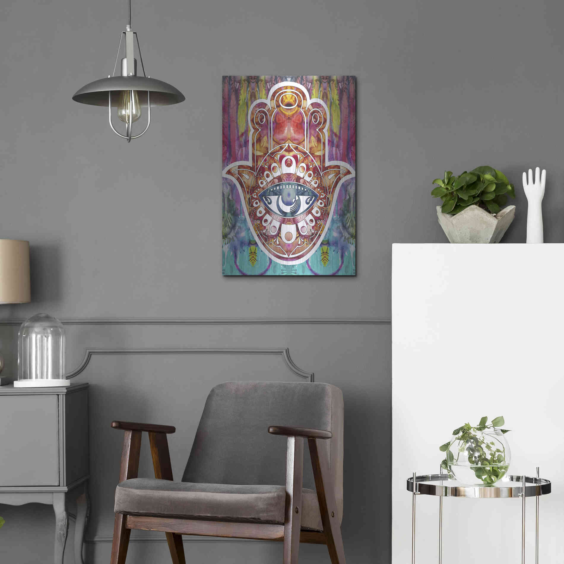 Luxe Metal Art 'Hamsa' by Dean Russo, Metal Wall Art,16x24