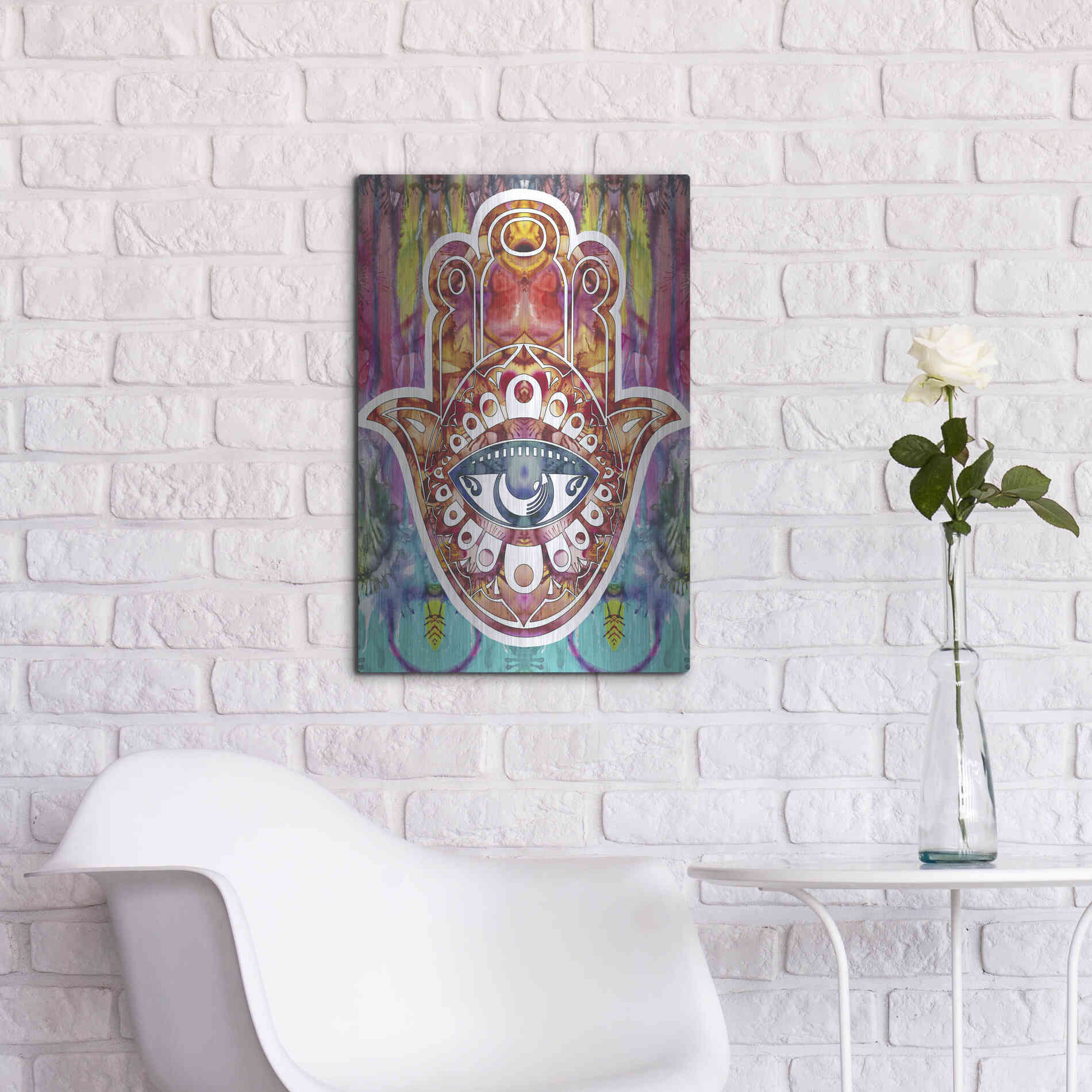 Luxe Metal Art 'Hamsa' by Dean Russo, Metal Wall Art,16x24