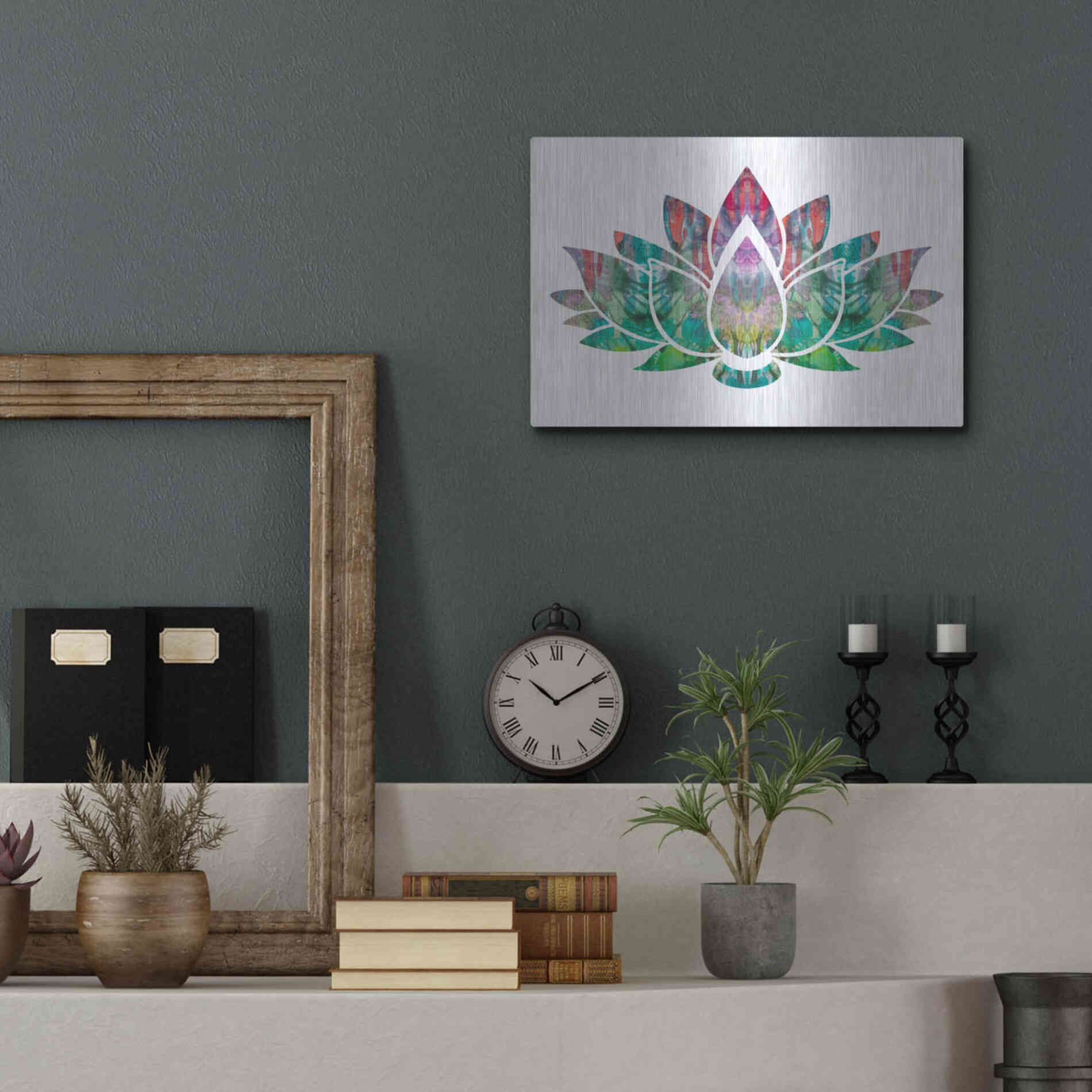 Luxe Metal Art 'Lotus' by Dean Russo, Metal Wall Art,16x12