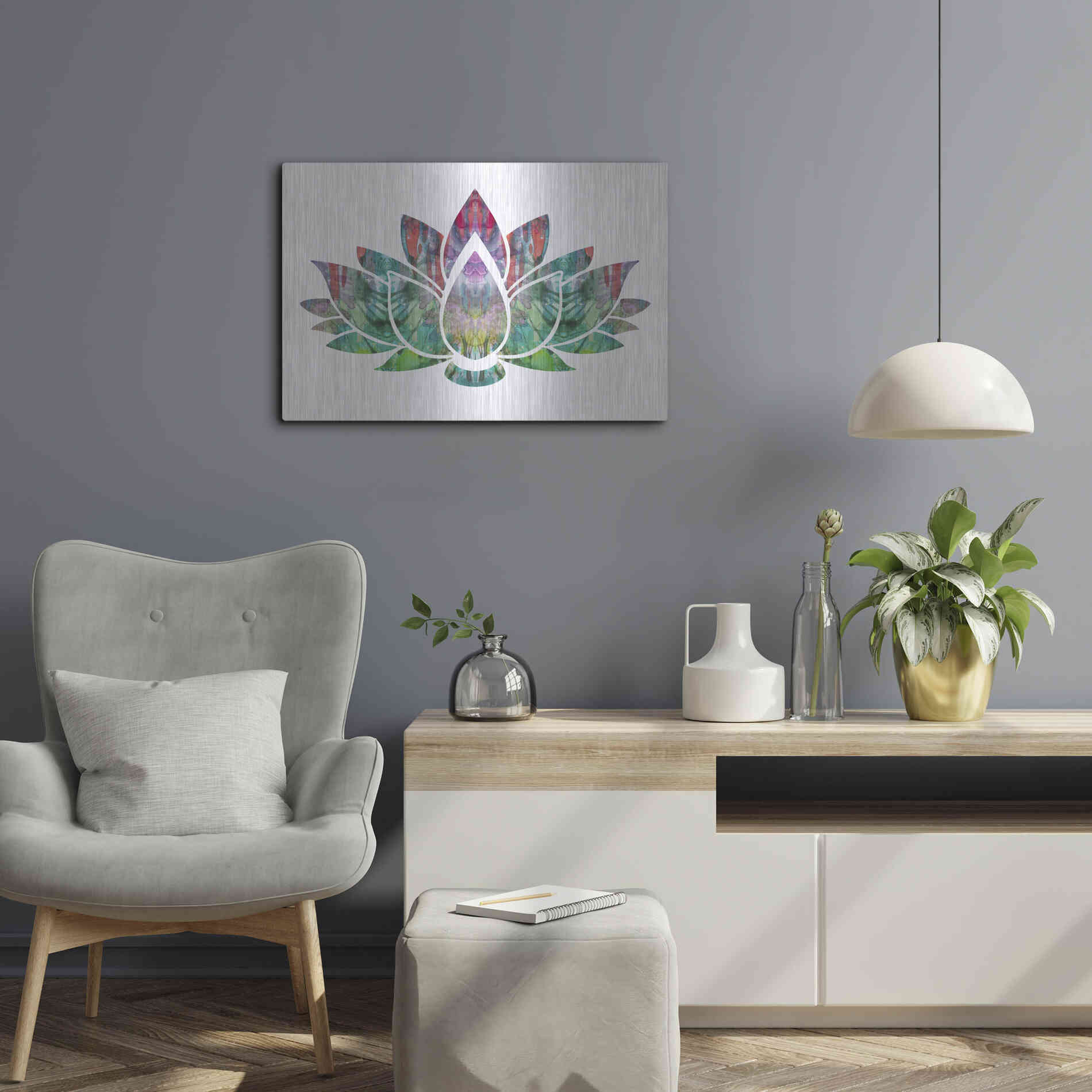 Luxe Metal Art 'Lotus' by Dean Russo, Metal Wall Art,24x16