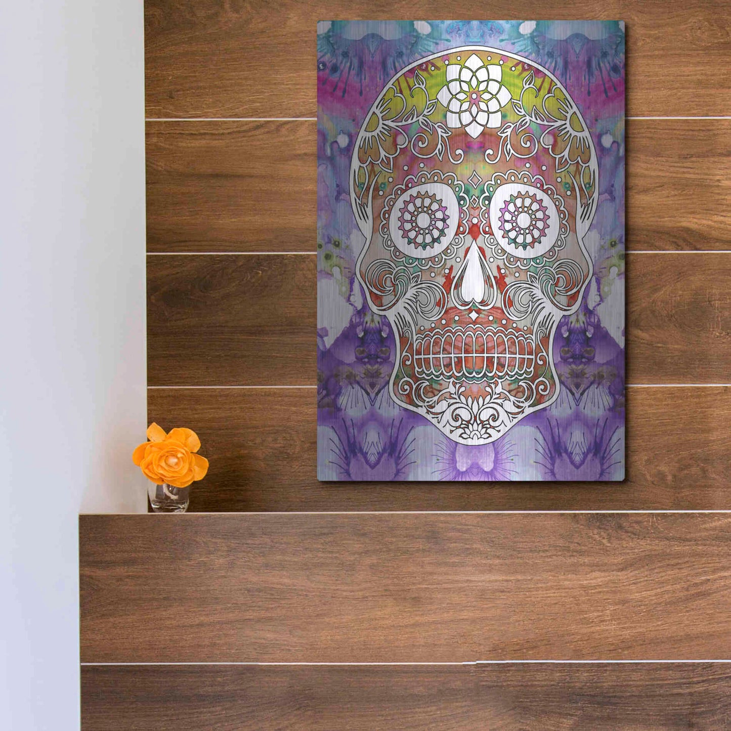 Luxe Metal Art 'Sugar Skull' by Dean Russo, Metal Wall Art,12x16