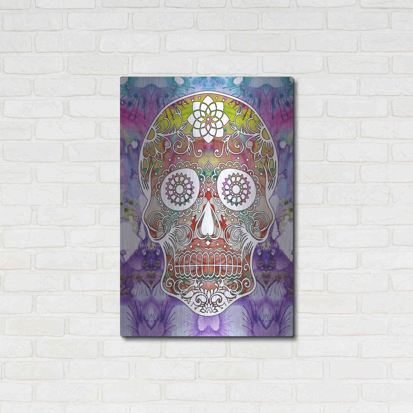 Luxe Metal Art 'Sugar Skull' by Dean Russo, Metal Wall Art,24x36