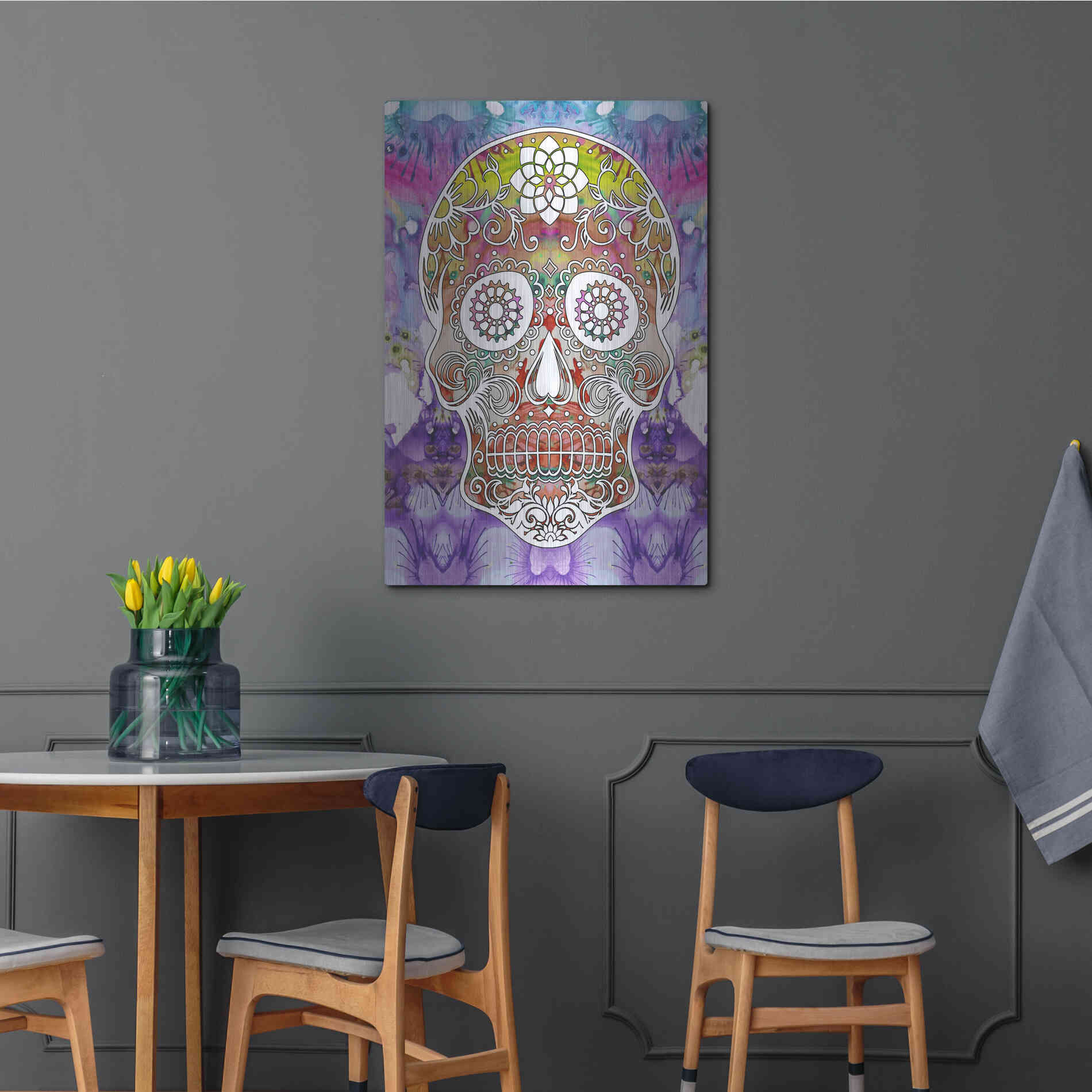 Luxe Metal Art 'Sugar Skull' by Dean Russo, Metal Wall Art,24x36