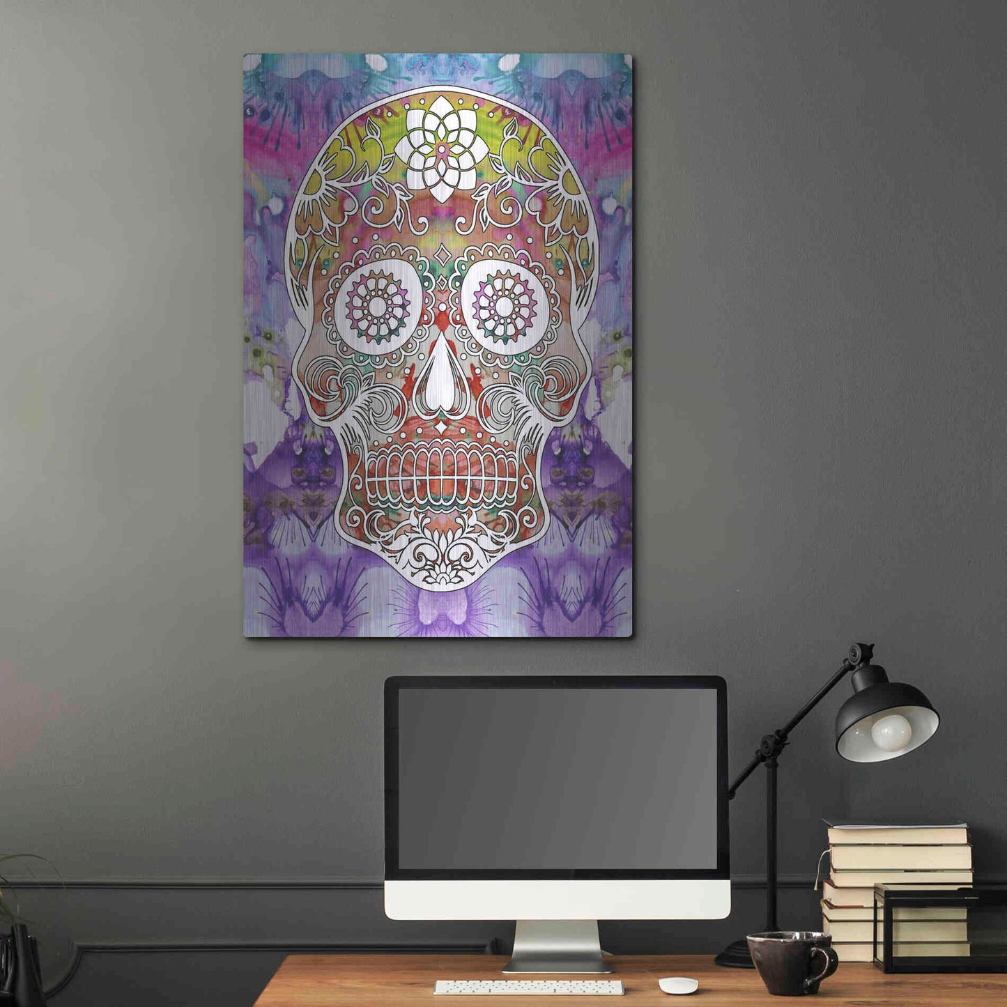 Luxe Metal Art 'Sugar Skull' by Dean Russo, Metal Wall Art,24x36