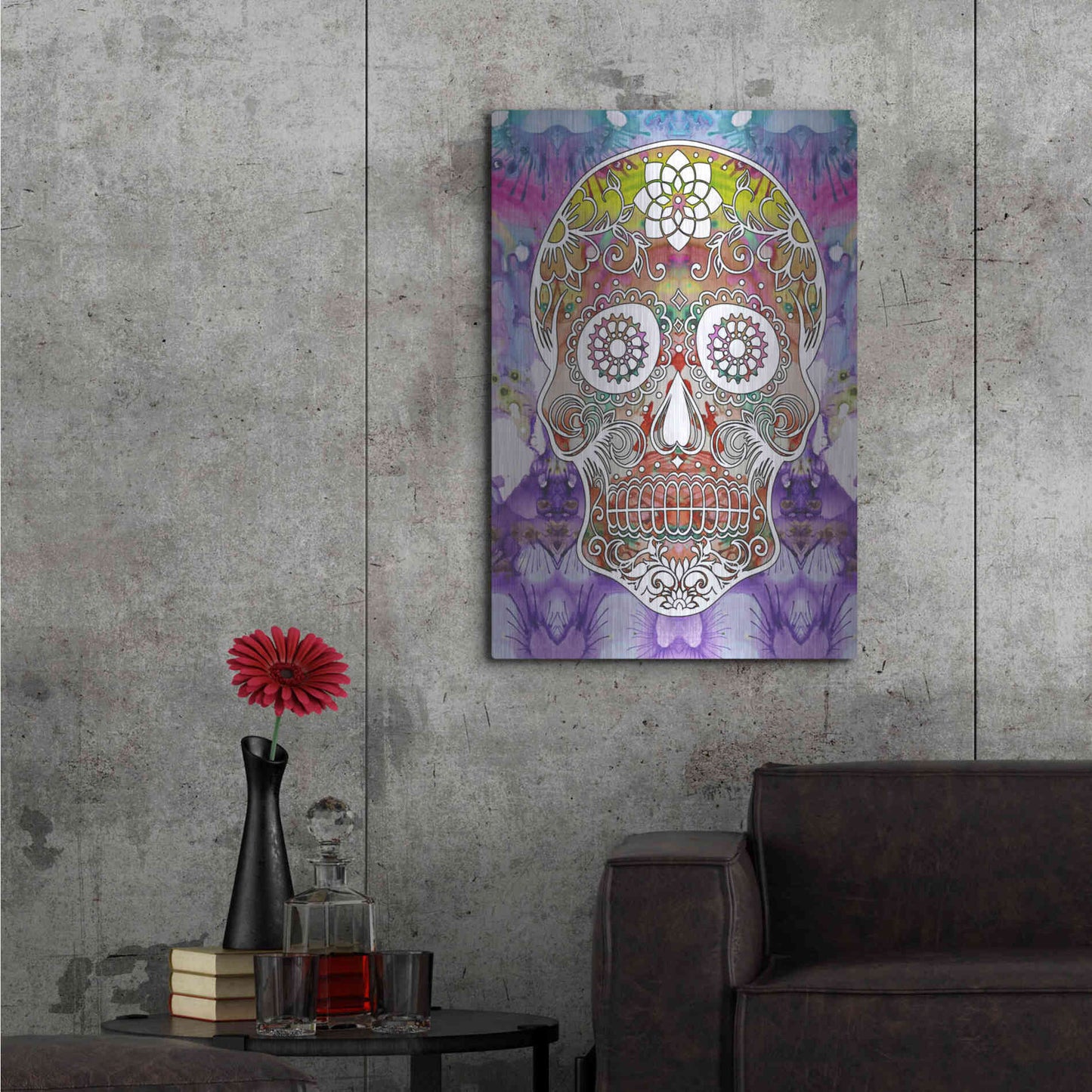 Luxe Metal Art 'Sugar Skull' by Dean Russo, Metal Wall Art,24x36