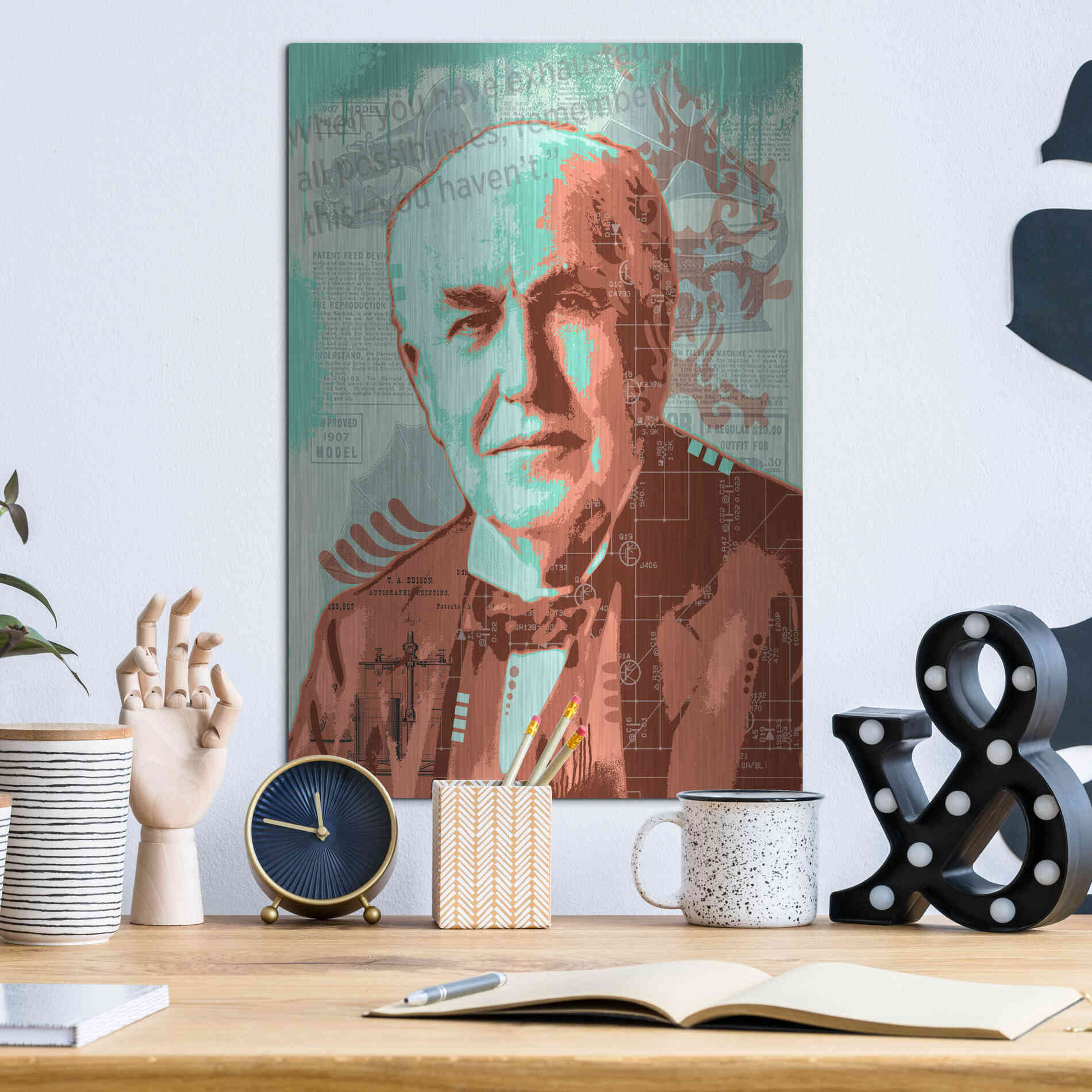 Luxe Metal Art 'Edison' by Dean Russo, Metal Wall Art,12x16