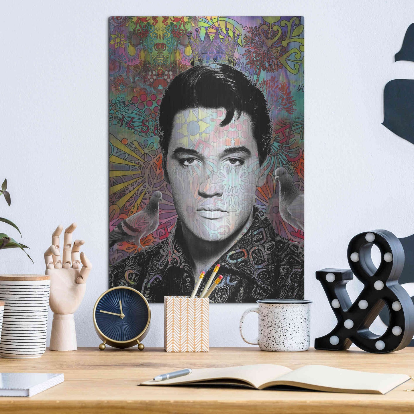 Luxe Metal Art 'King Elvis' by Dean Russo, Metal Wall Art,12x16