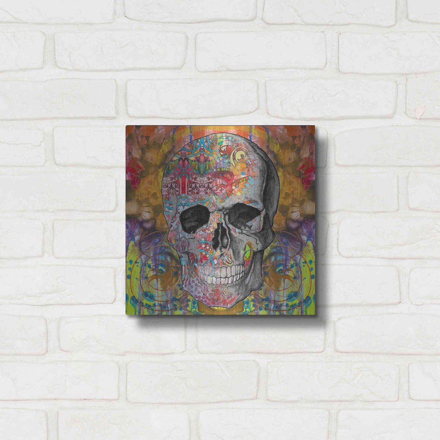 Luxe Metal Art 'Smile Skull' by Dean Russo, Metal Wall Art,12x12