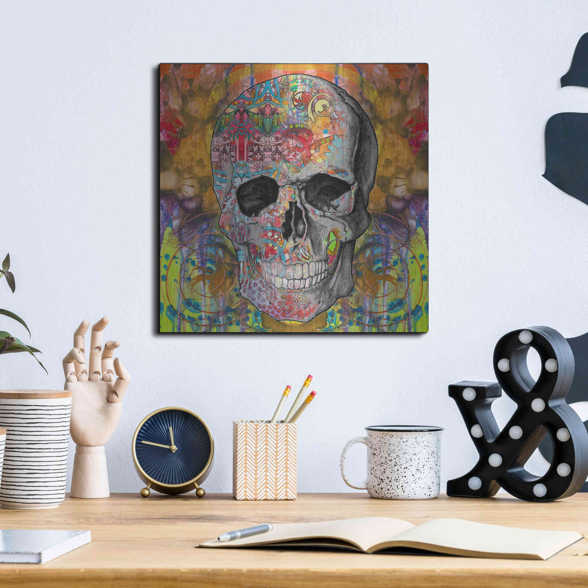 Luxe Metal Art 'Smile Skull' by Dean Russo, Metal Wall Art,12x12