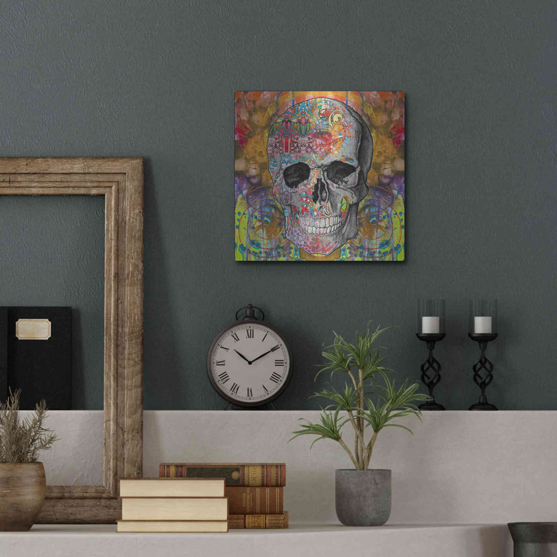Luxe Metal Art 'Smile Skull' by Dean Russo, Metal Wall Art,12x12