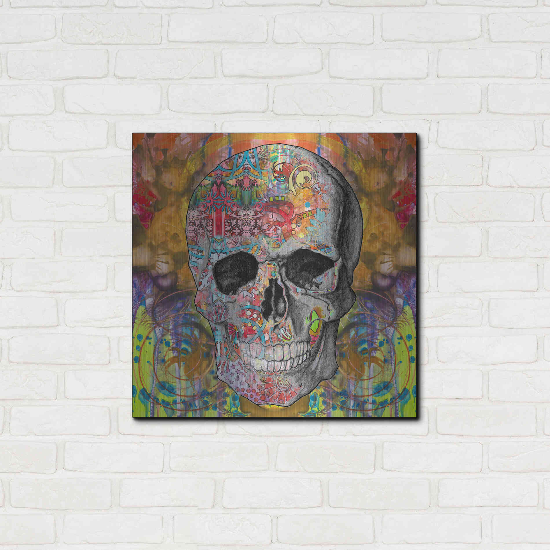 Luxe Metal Art 'Smile Skull' by Dean Russo, Metal Wall Art,24x24