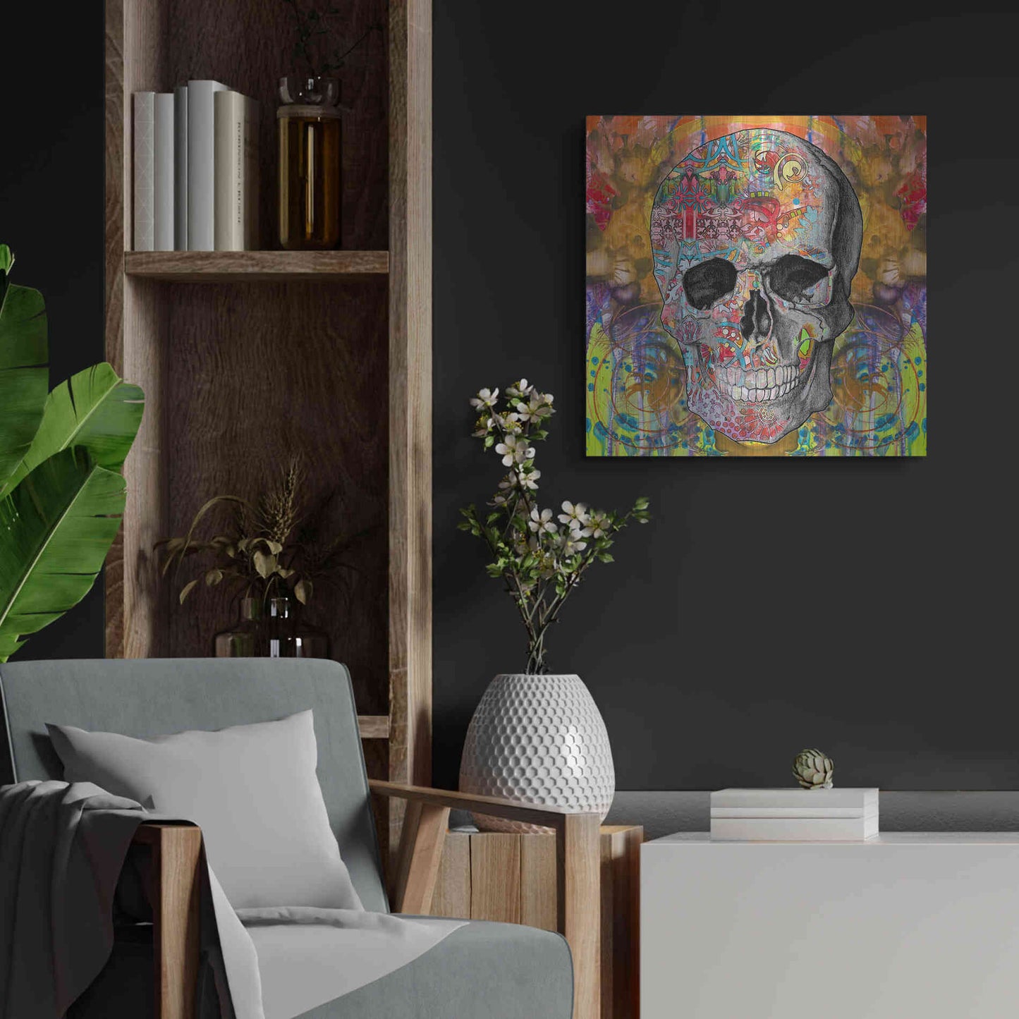 Luxe Metal Art 'Smile Skull' by Dean Russo, Metal Wall Art,24x24