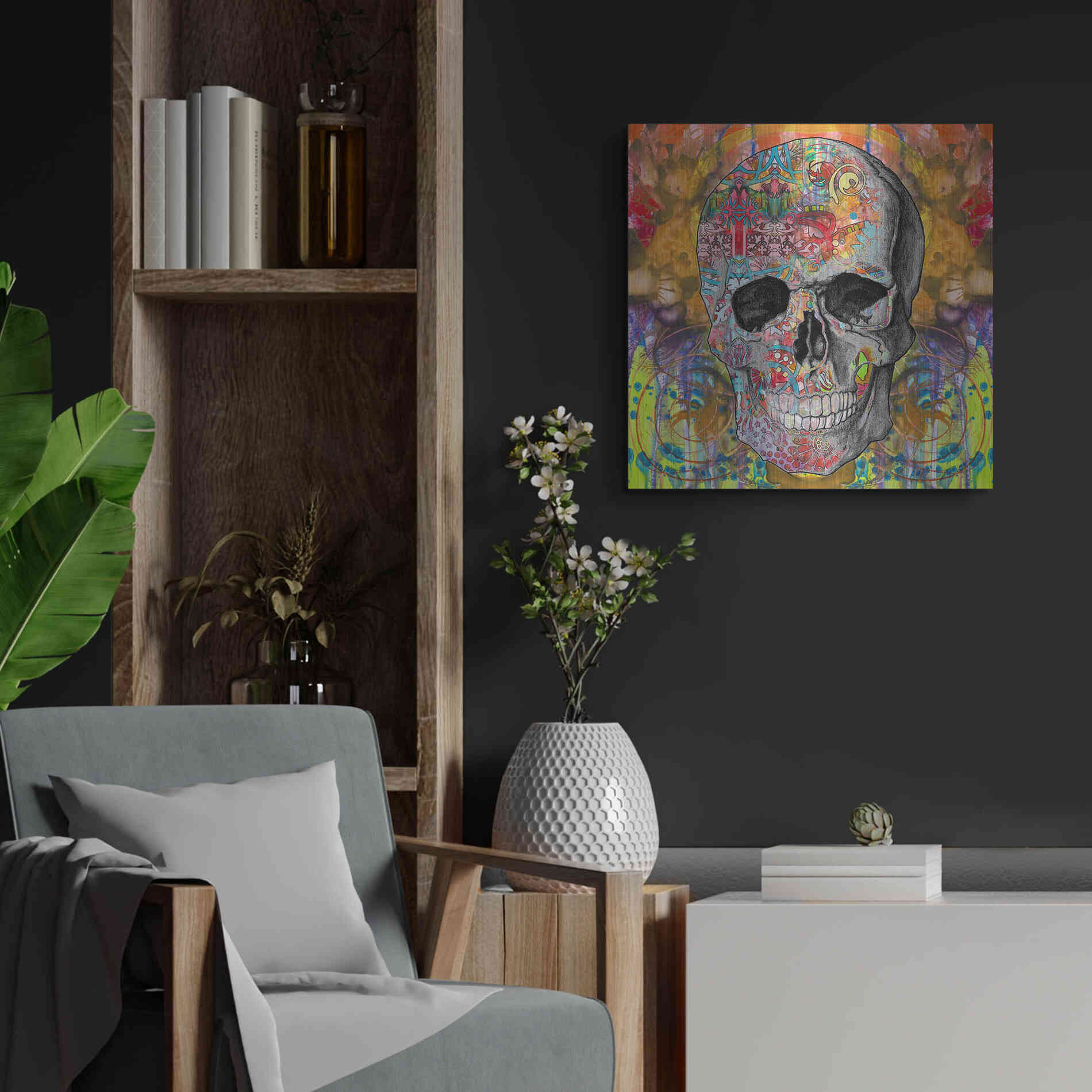 Luxe Metal Art 'Smile Skull' by Dean Russo, Metal Wall Art,24x24