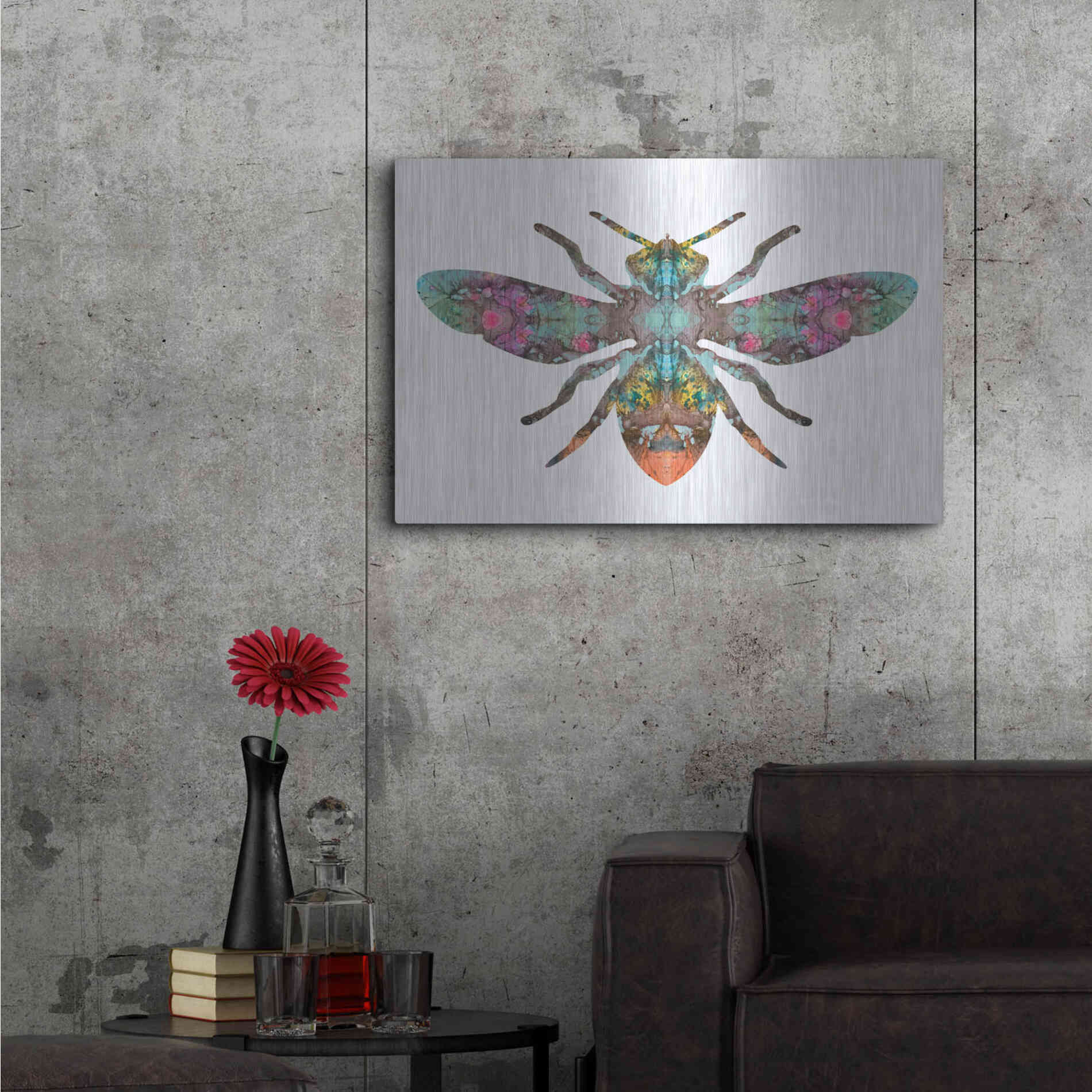 Luxe Metal Art 'Transverse Bee' by Dean Russo, Metal Wall Art,36x24