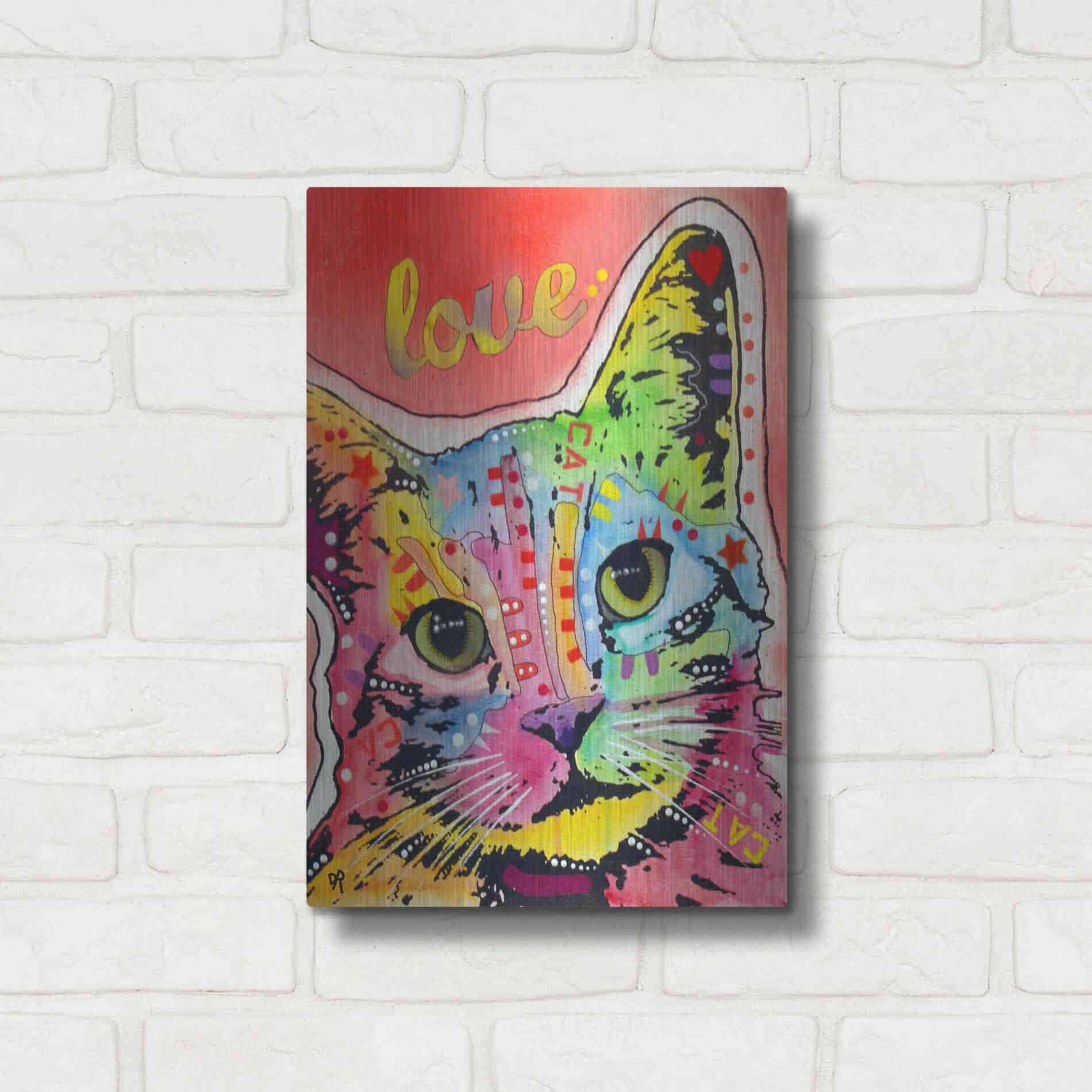 Luxe Metal Art 'TiltCat Love' by Dean Russo, Metal Wall Art,12x16