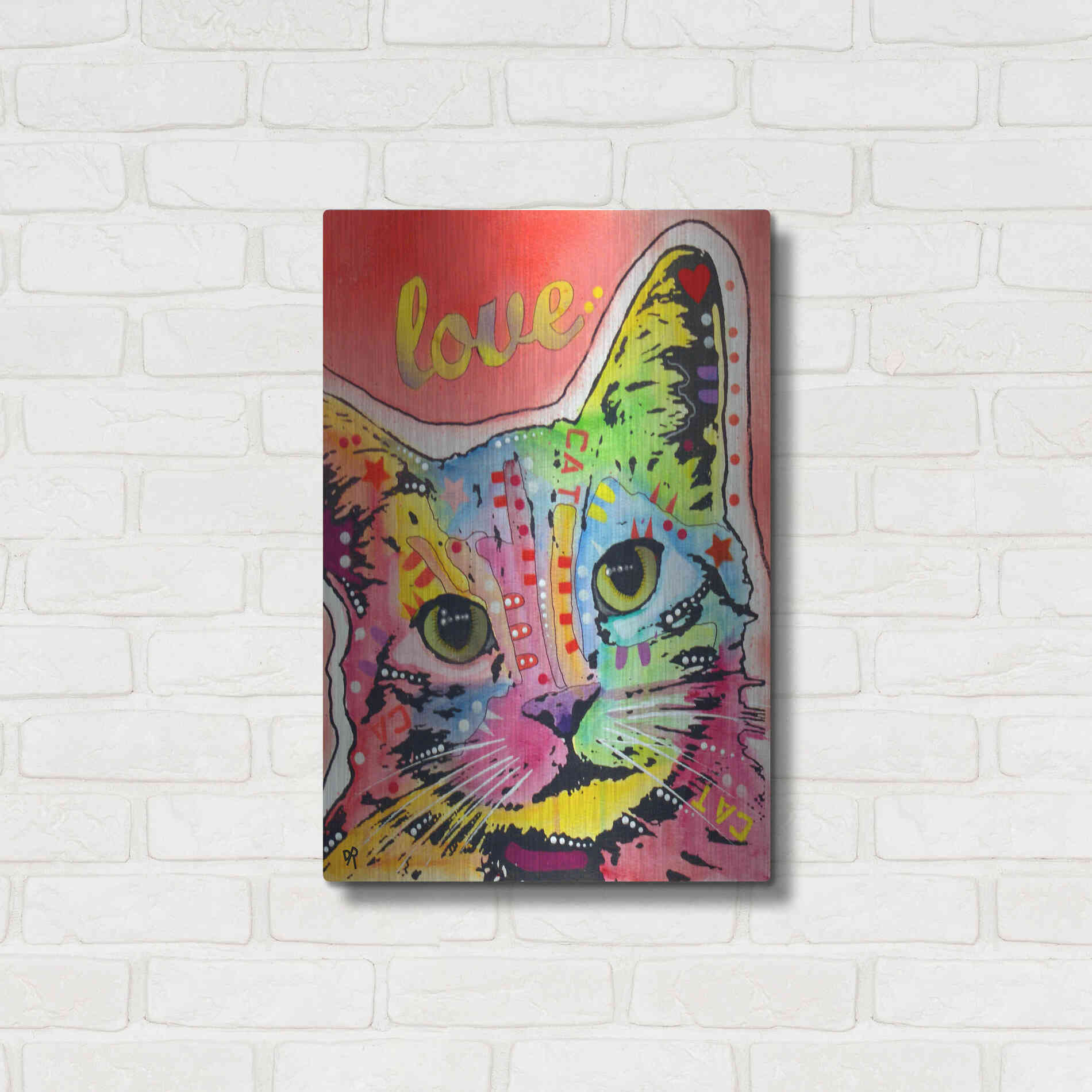 Luxe Metal Art 'TiltCat Love' by Dean Russo, Metal Wall Art,16x24