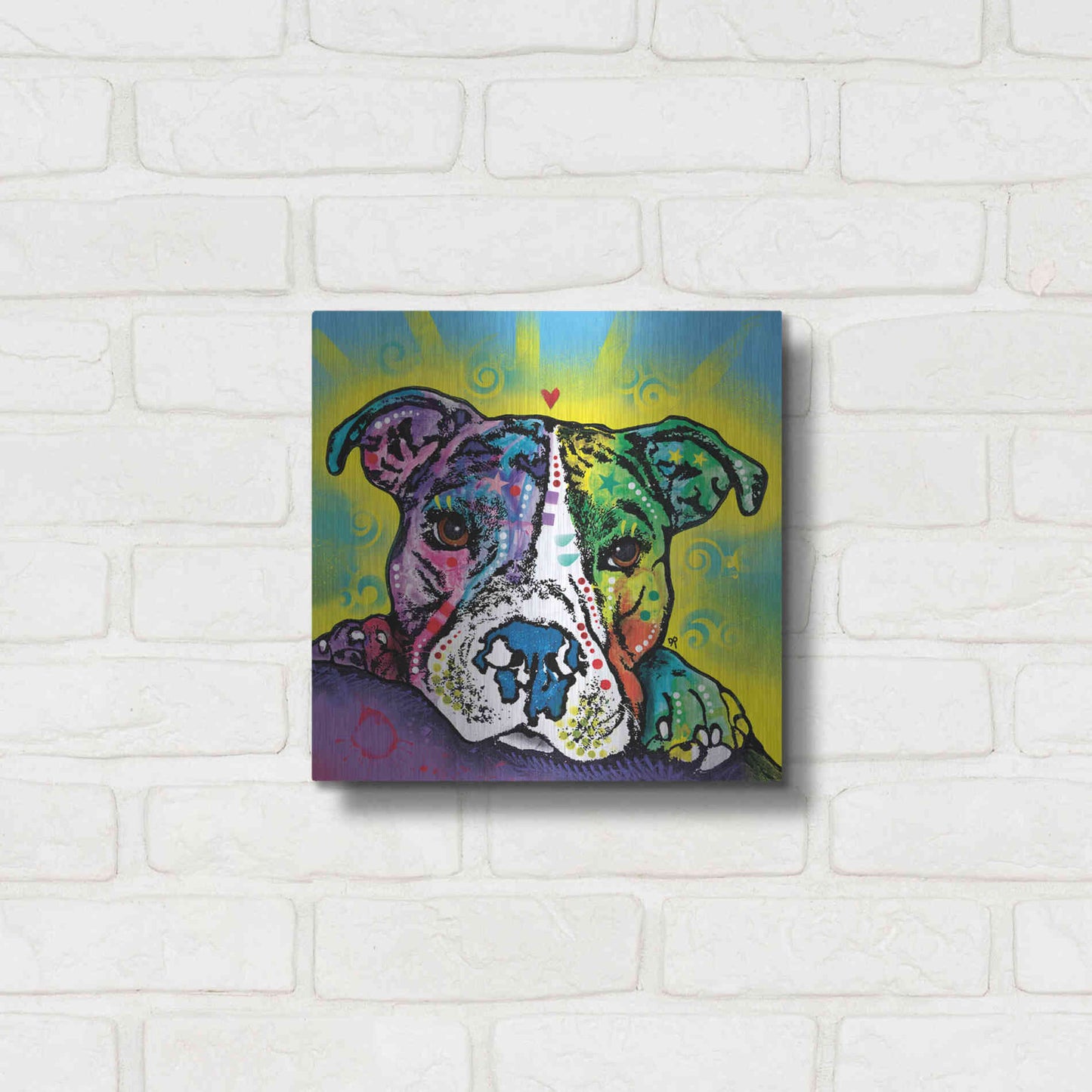 Luxe Metal Art 'The Baby Pit Bull' by Dean Russo, Metal Wall Art,12x12