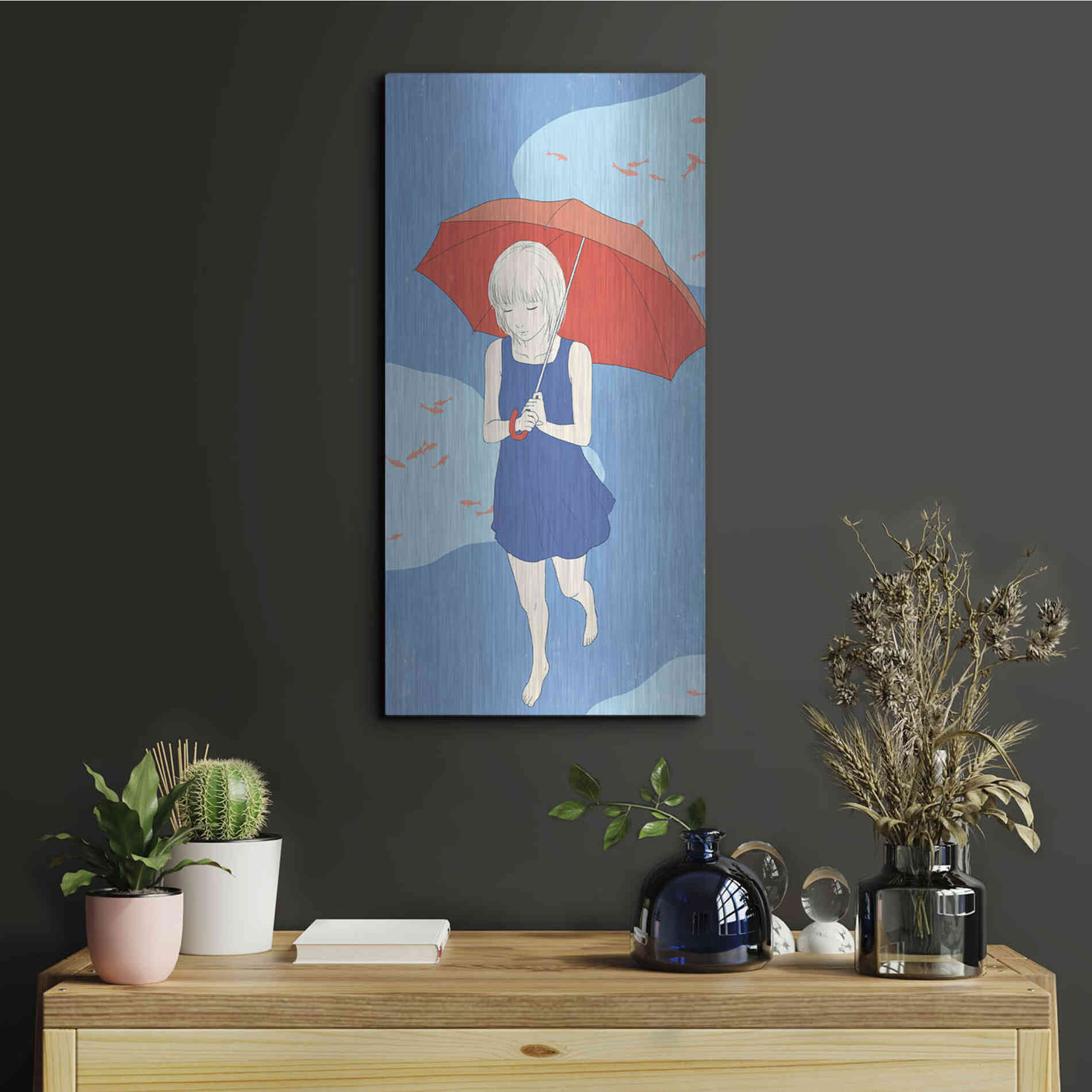 Luxe Metal Art 'Afternoon Fish' by Sai Tamiya, Metal Wall Art,12x24