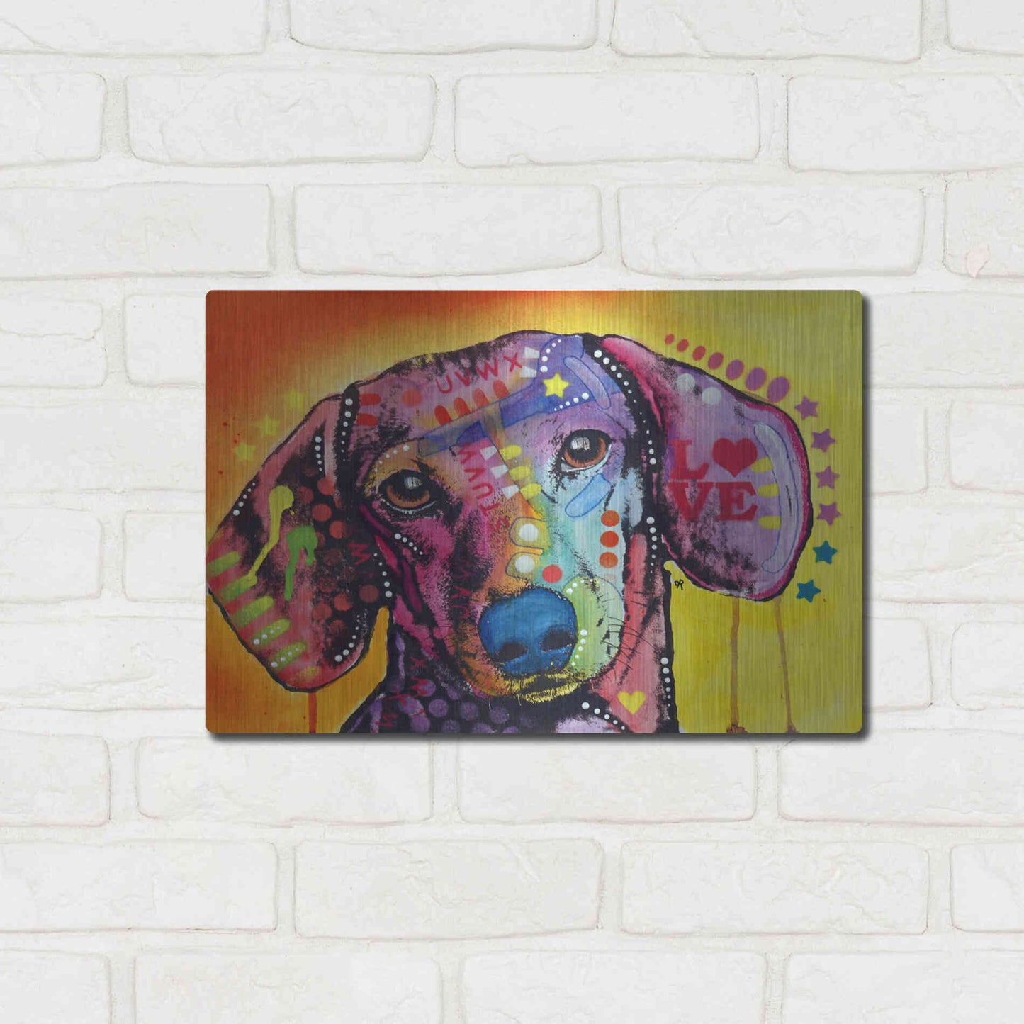 Luxe Metal Art 'Tilt Dachshund Love' by Dean Russo, Metal Wall Art,16x12